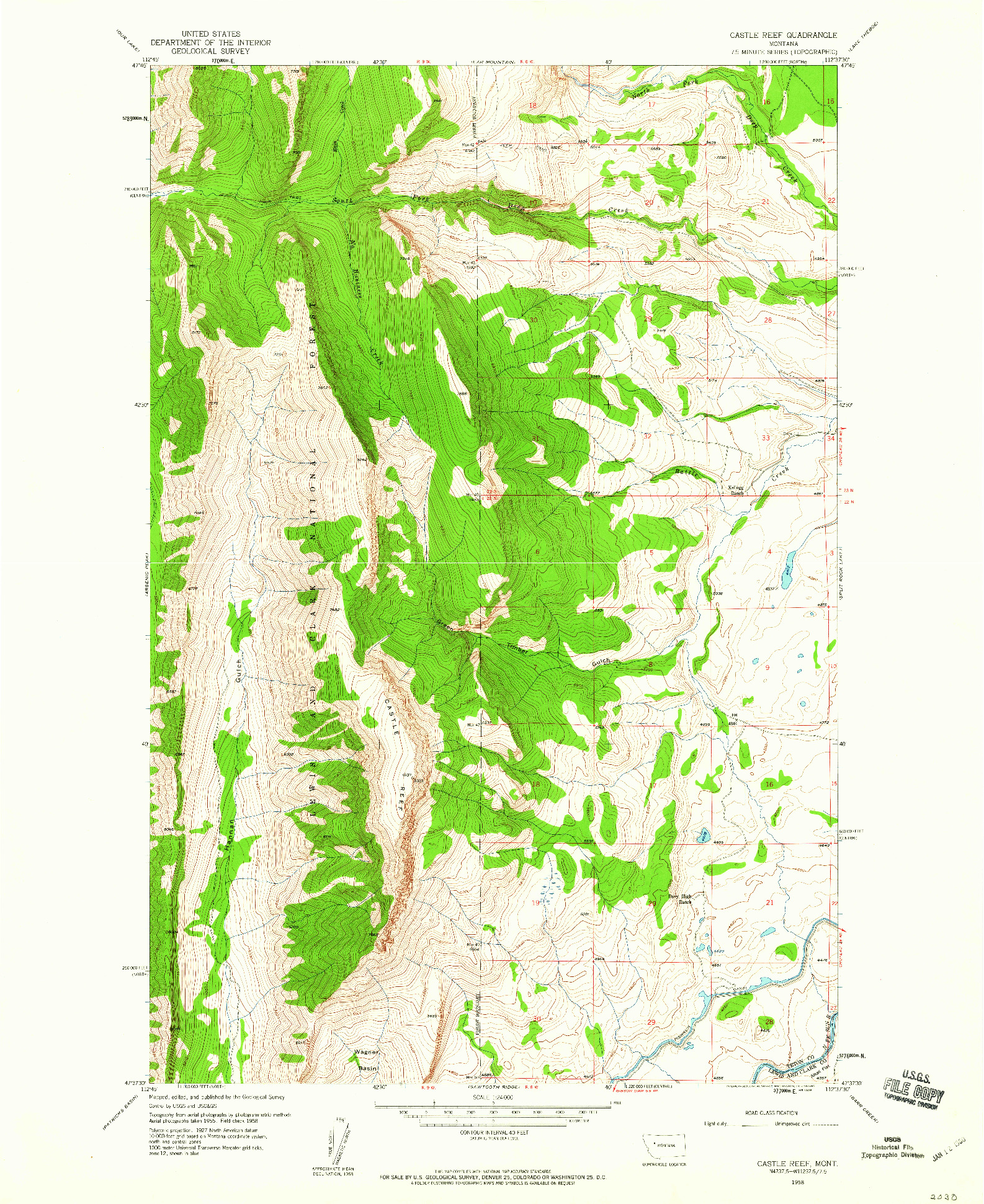 USGS 1:24000-SCALE QUADRANGLE FOR CASTLE REEF, MT 1958