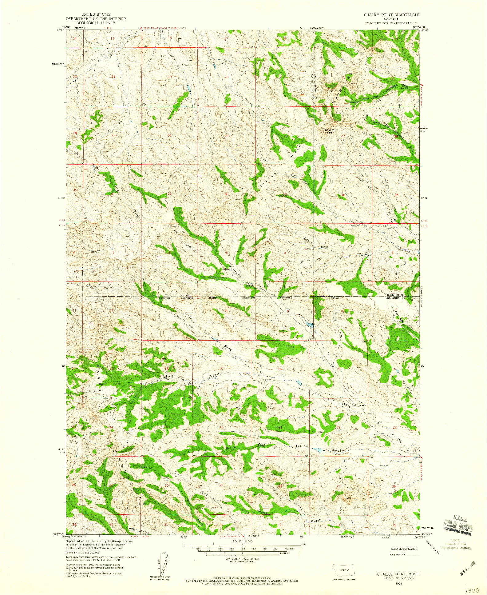 USGS 1:24000-SCALE QUADRANGLE FOR CHALKY POINT, MT 1958