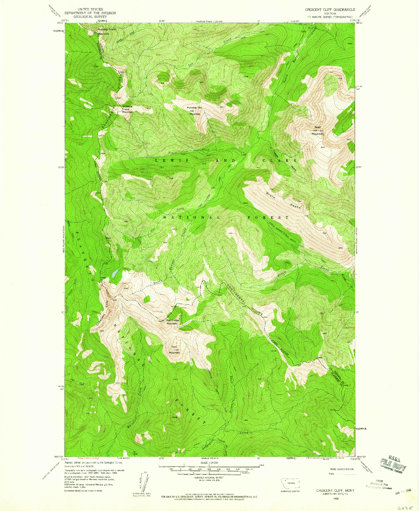 USGS 1:24000-SCALE QUADRANGLE FOR CRESCENT CLIFF, MT 1958