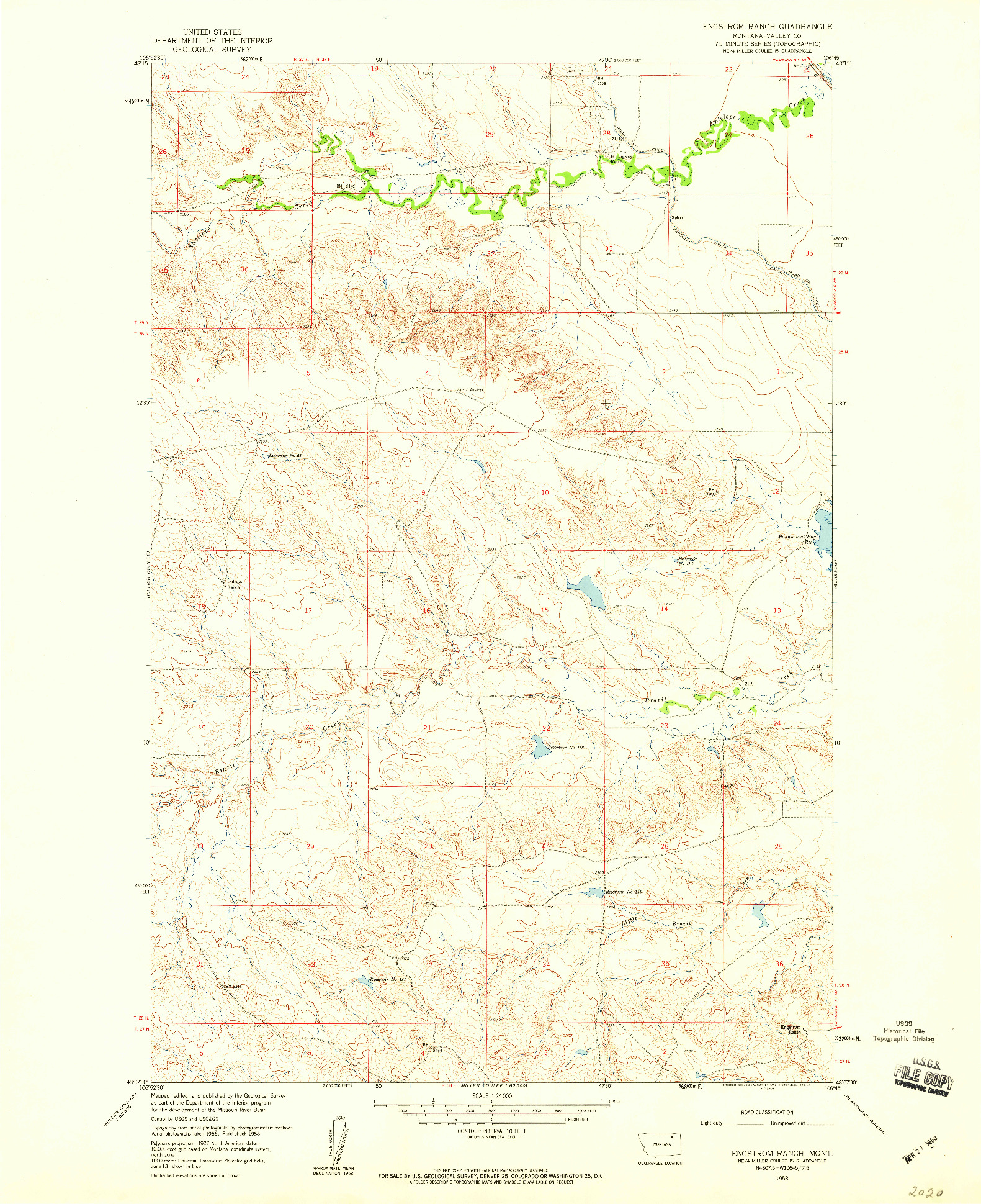 USGS 1:24000-SCALE QUADRANGLE FOR ENGSTROM  RANCH, MT 1958