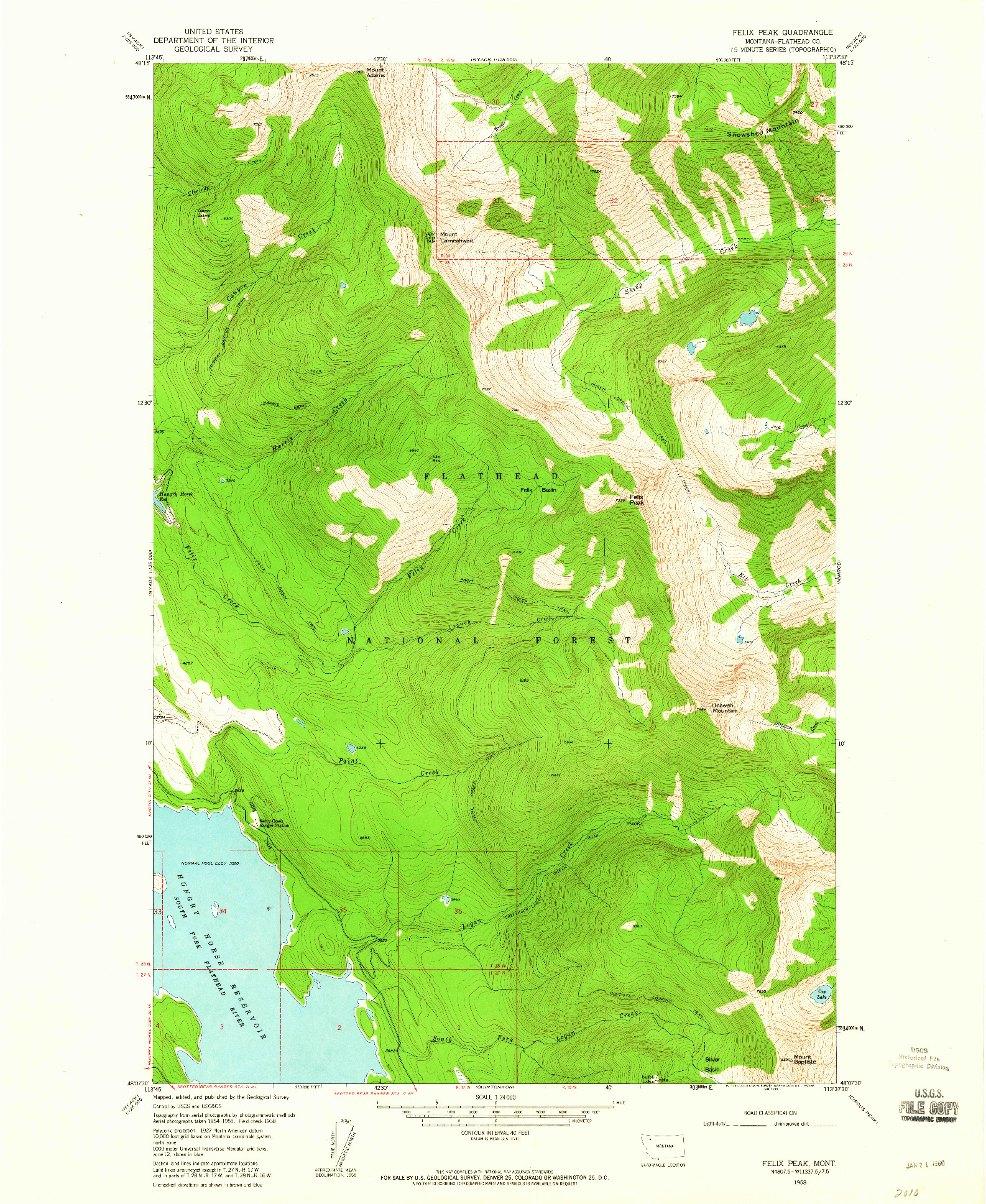 USGS 1:24000-SCALE QUADRANGLE FOR FELIX PEAK, MT 1958