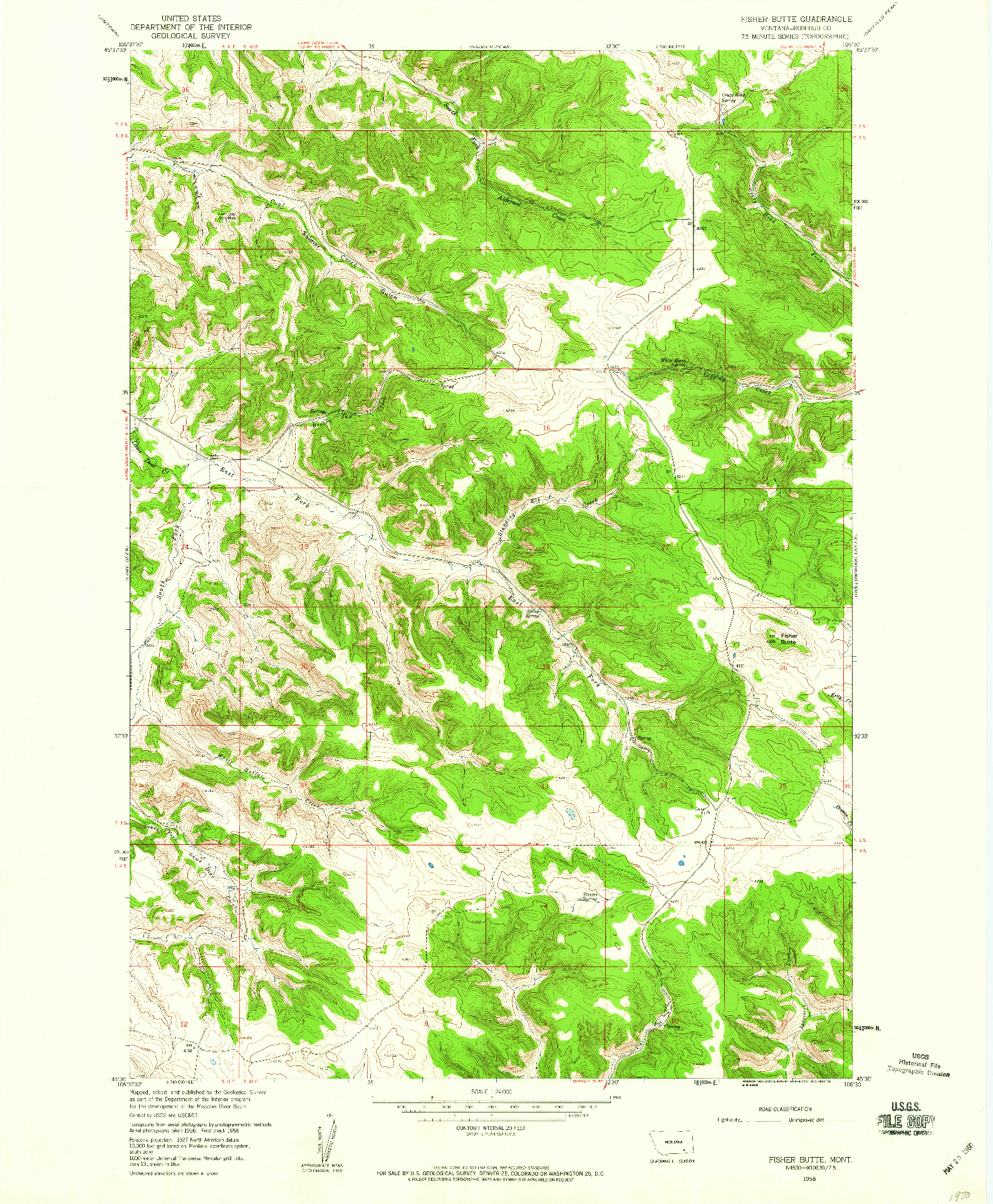 USGS 1:24000-SCALE QUADRANGLE FOR FISHER BUTTE, MT 1958