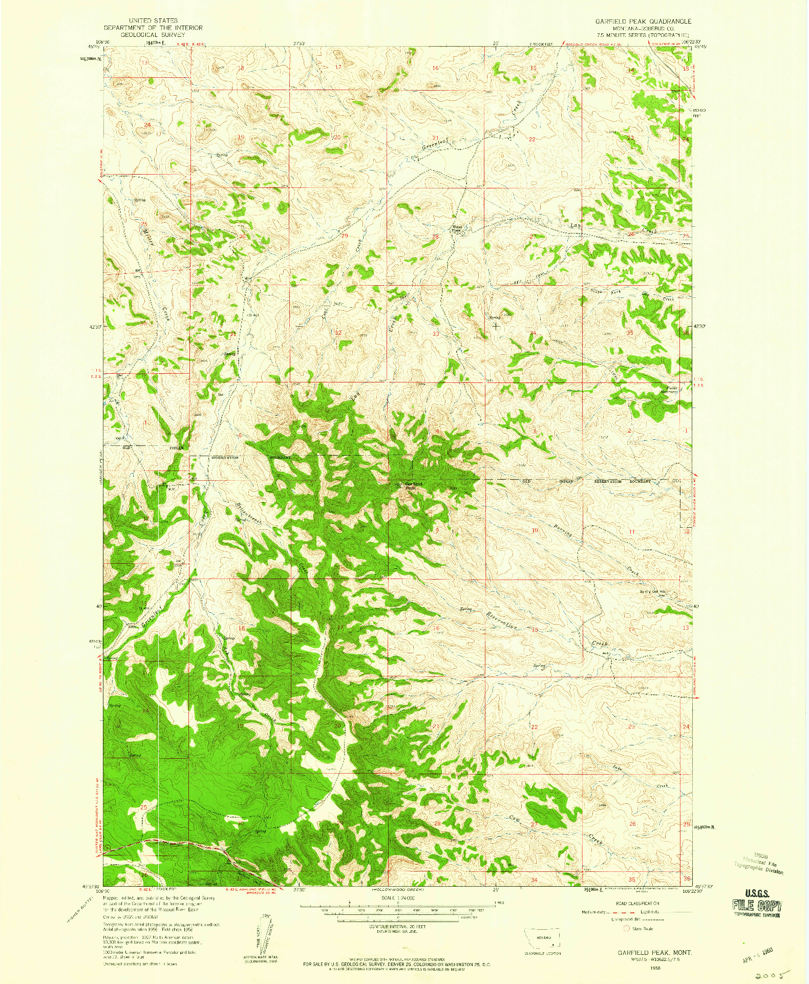 USGS 1:24000-SCALE QUADRANGLE FOR GARFIELD PEAK, MT 1958