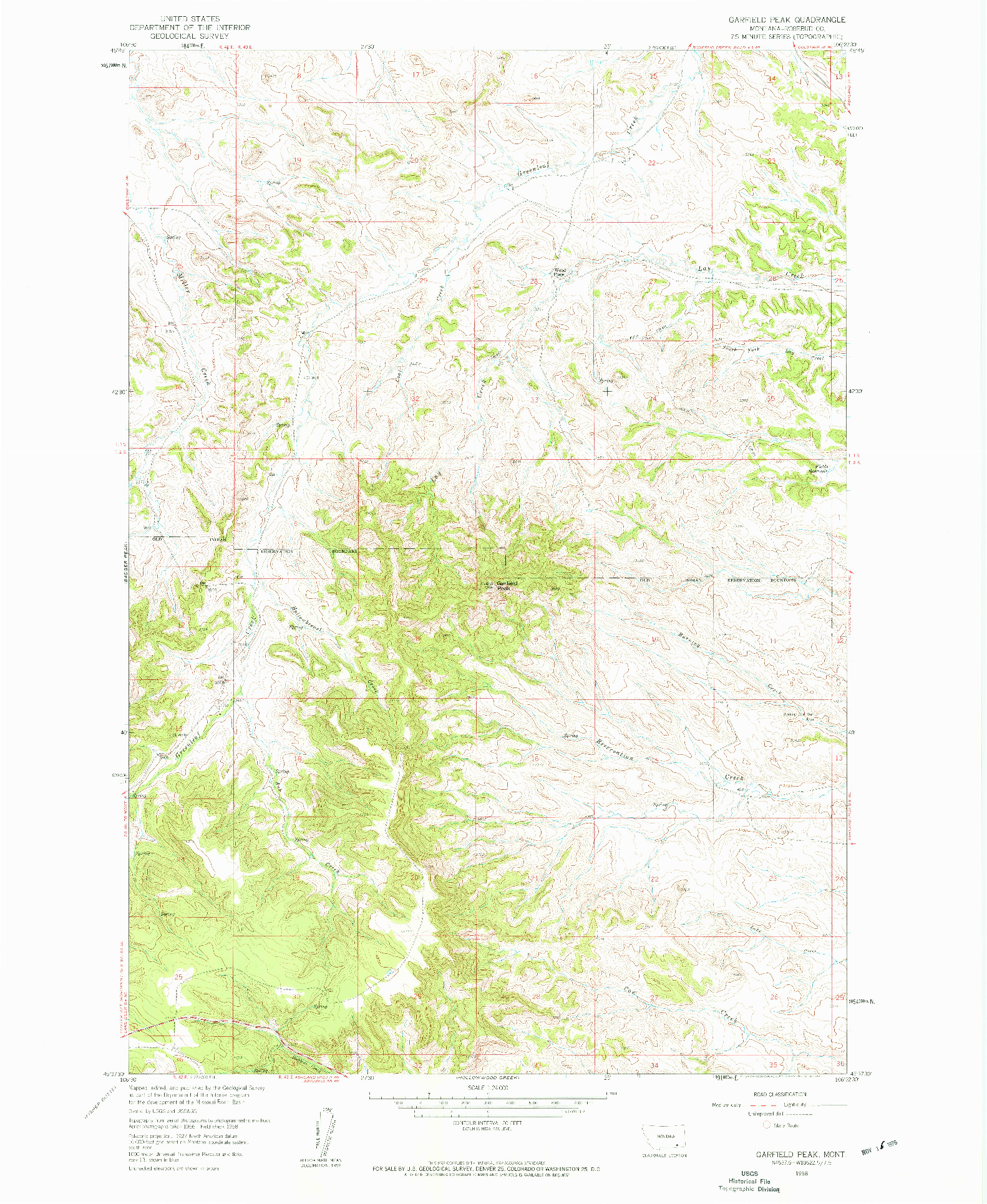 USGS 1:24000-SCALE QUADRANGLE FOR GARFIELD PEAK, MT 1958