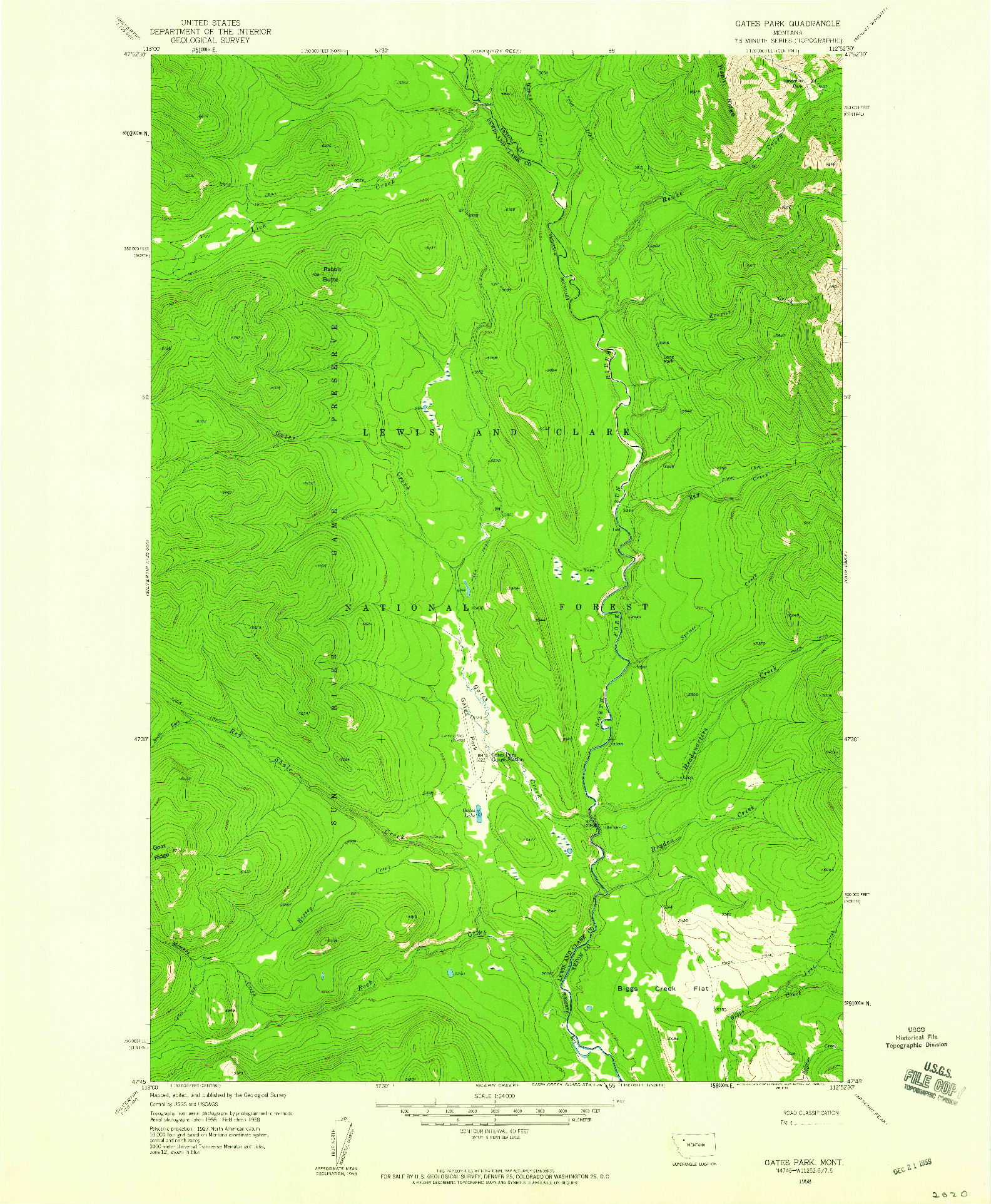 USGS 1:24000-SCALE QUADRANGLE FOR GATES PARK, MT 1958