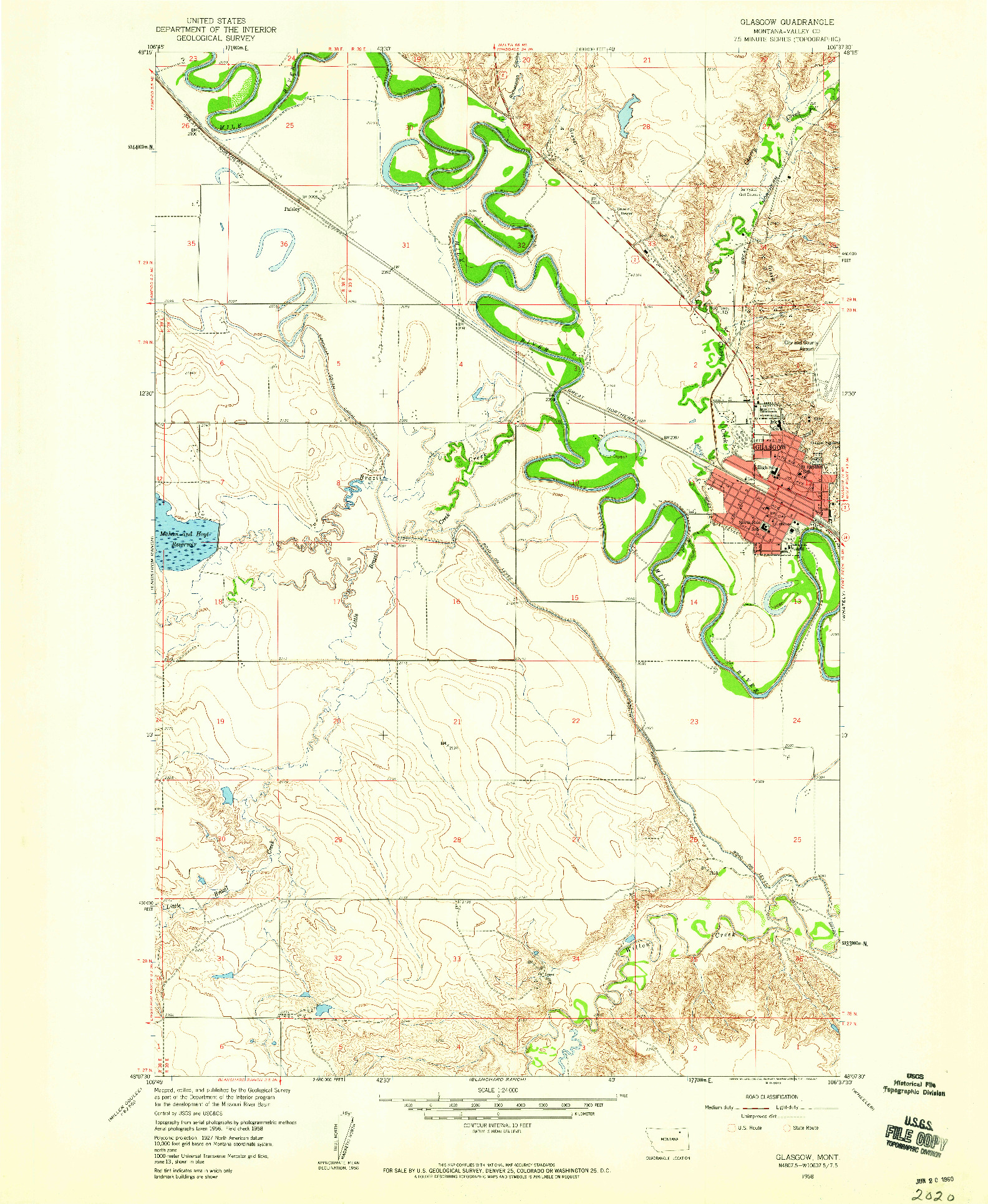 USGS 1:24000-SCALE QUADRANGLE FOR GLASGOW, MT 1958
