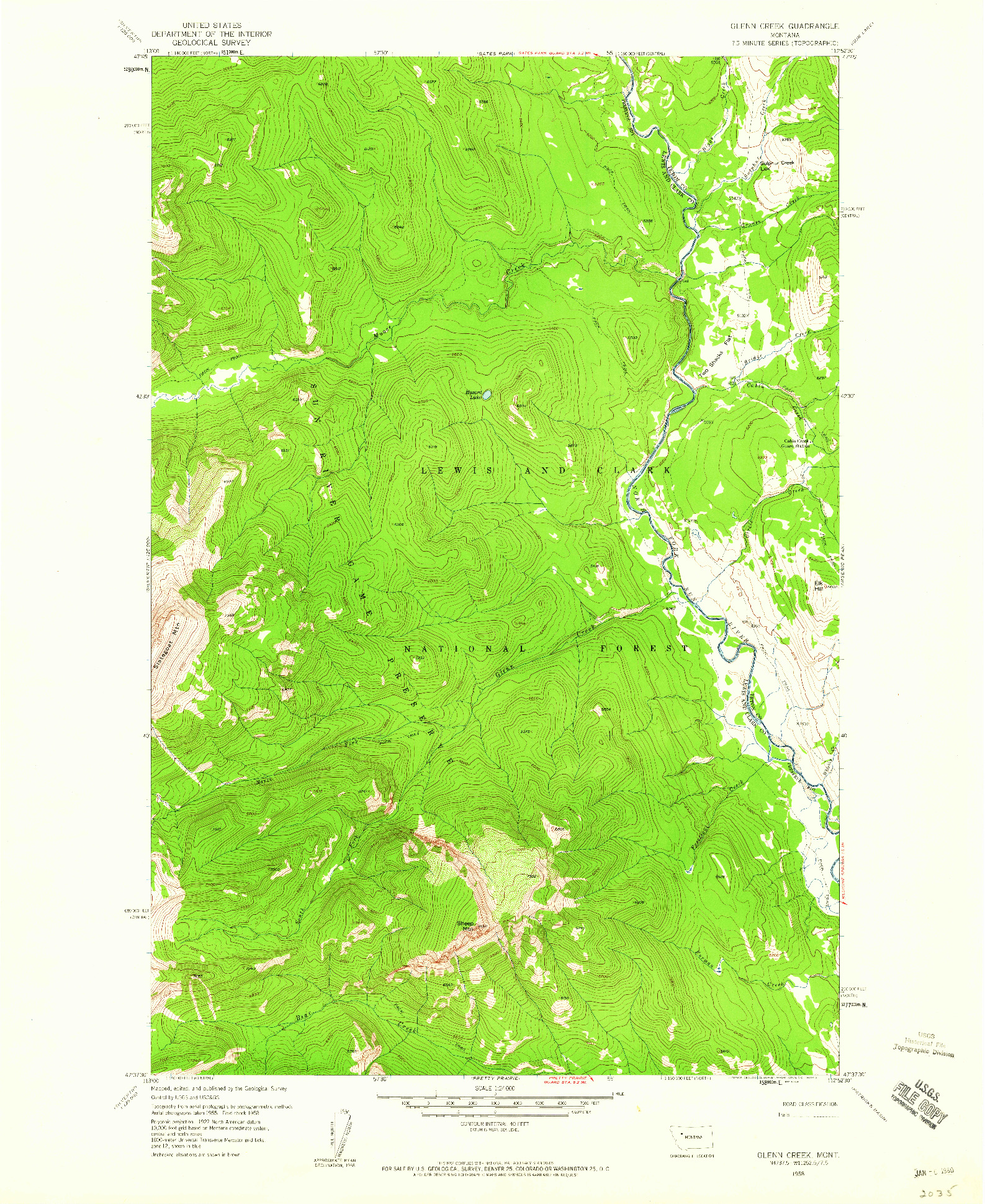 USGS 1:24000-SCALE QUADRANGLE FOR GLENN CREEK, MT 1958