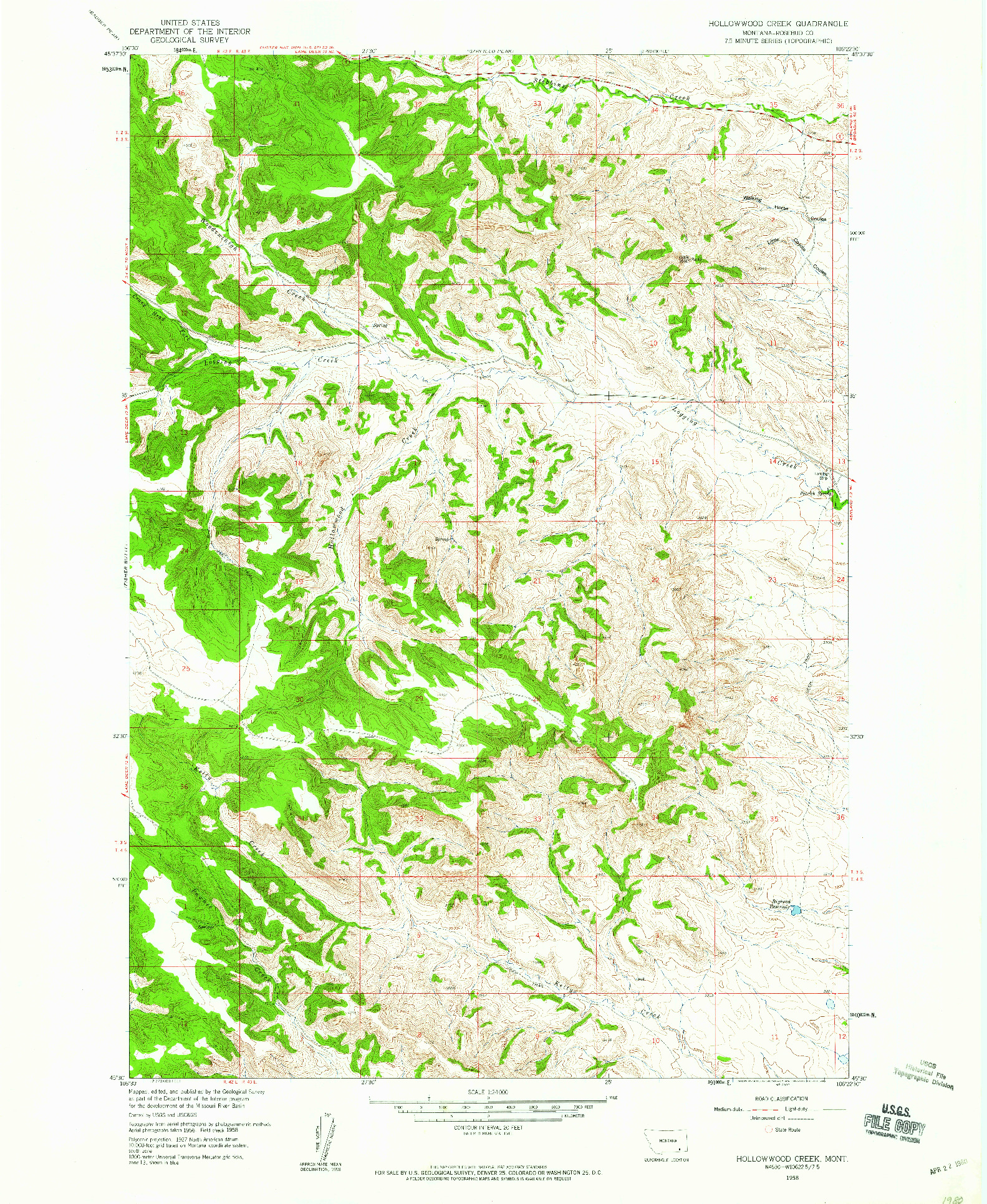 USGS 1:24000-SCALE QUADRANGLE FOR HOLLOWWOOD CREEK, MT 1958
