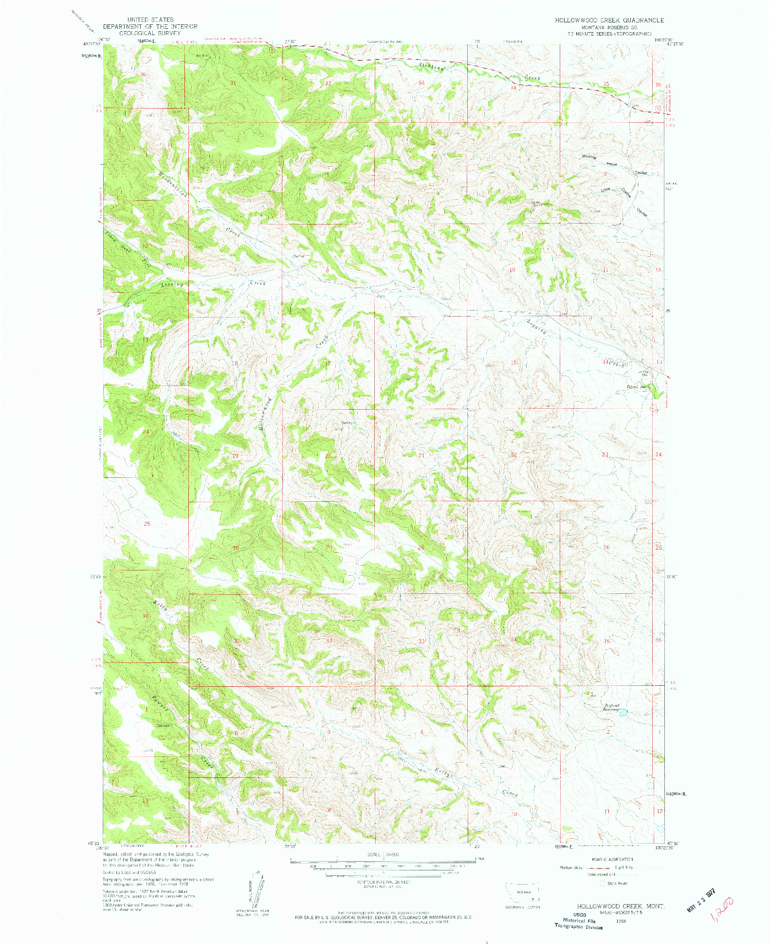 USGS 1:24000-SCALE QUADRANGLE FOR HOLLOWWOOD CREEK, MT 1958