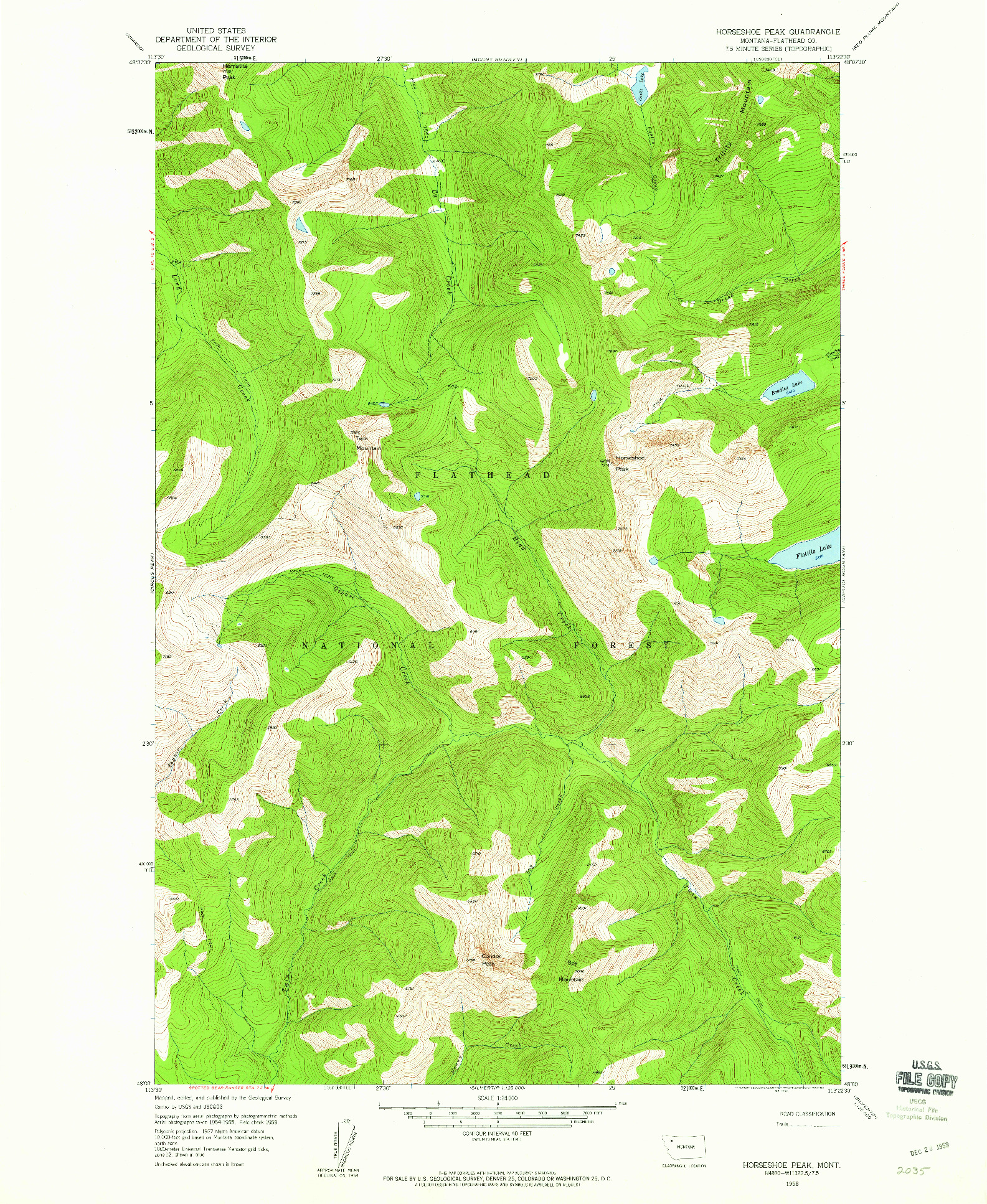 USGS 1:24000-SCALE QUADRANGLE FOR HORSESHOE PEAK, MT 1958