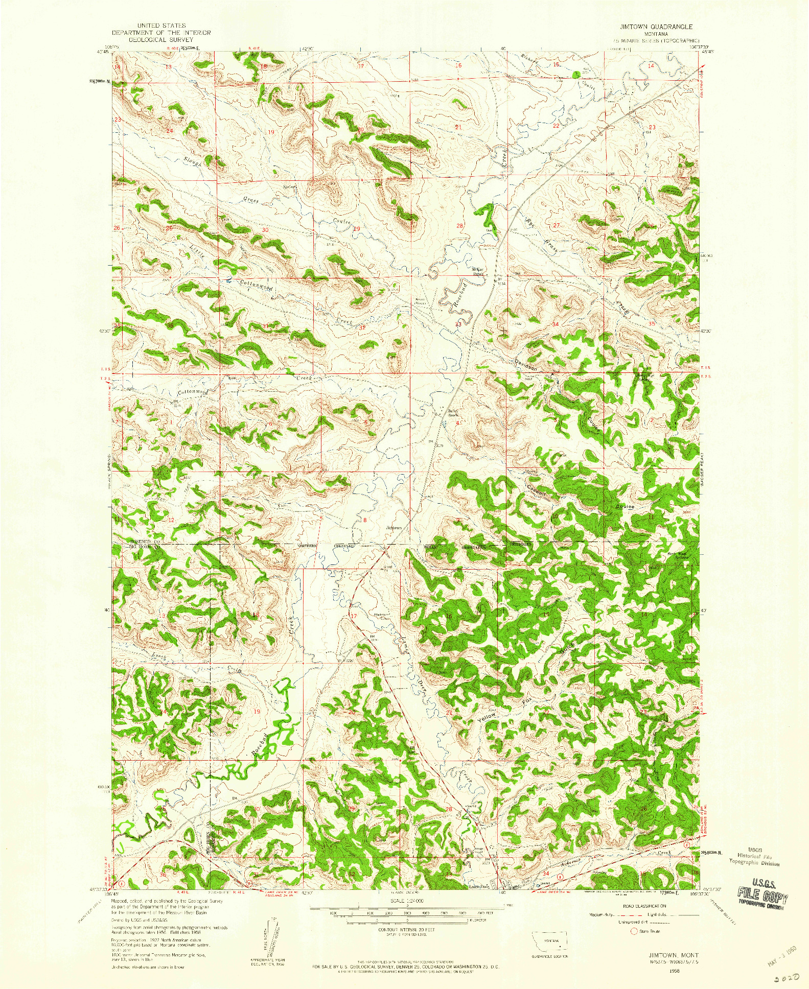 USGS 1:24000-SCALE QUADRANGLE FOR JIMTOWN, MT 1958