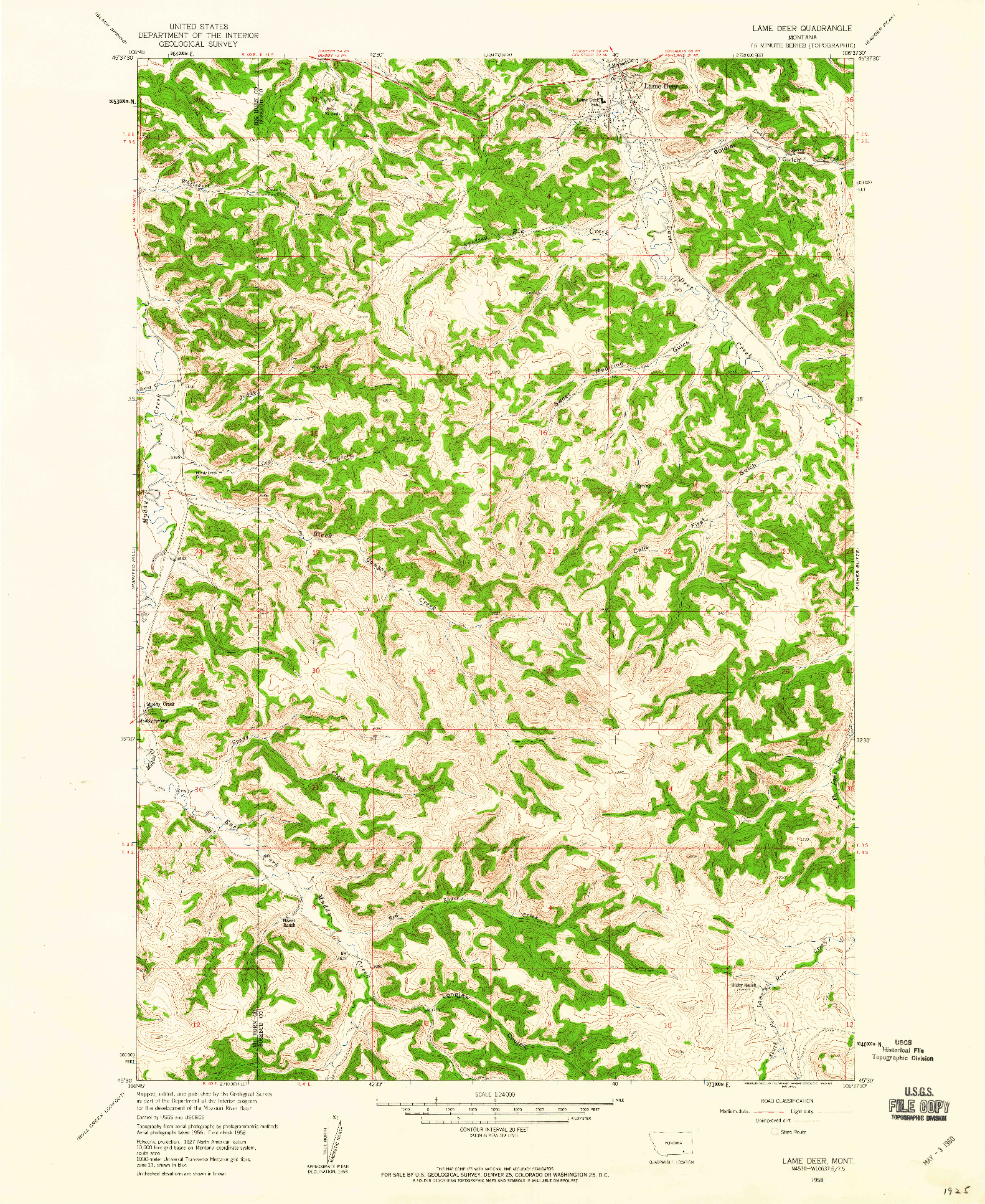 USGS 1:24000-SCALE QUADRANGLE FOR LAME DEER, MT 1958