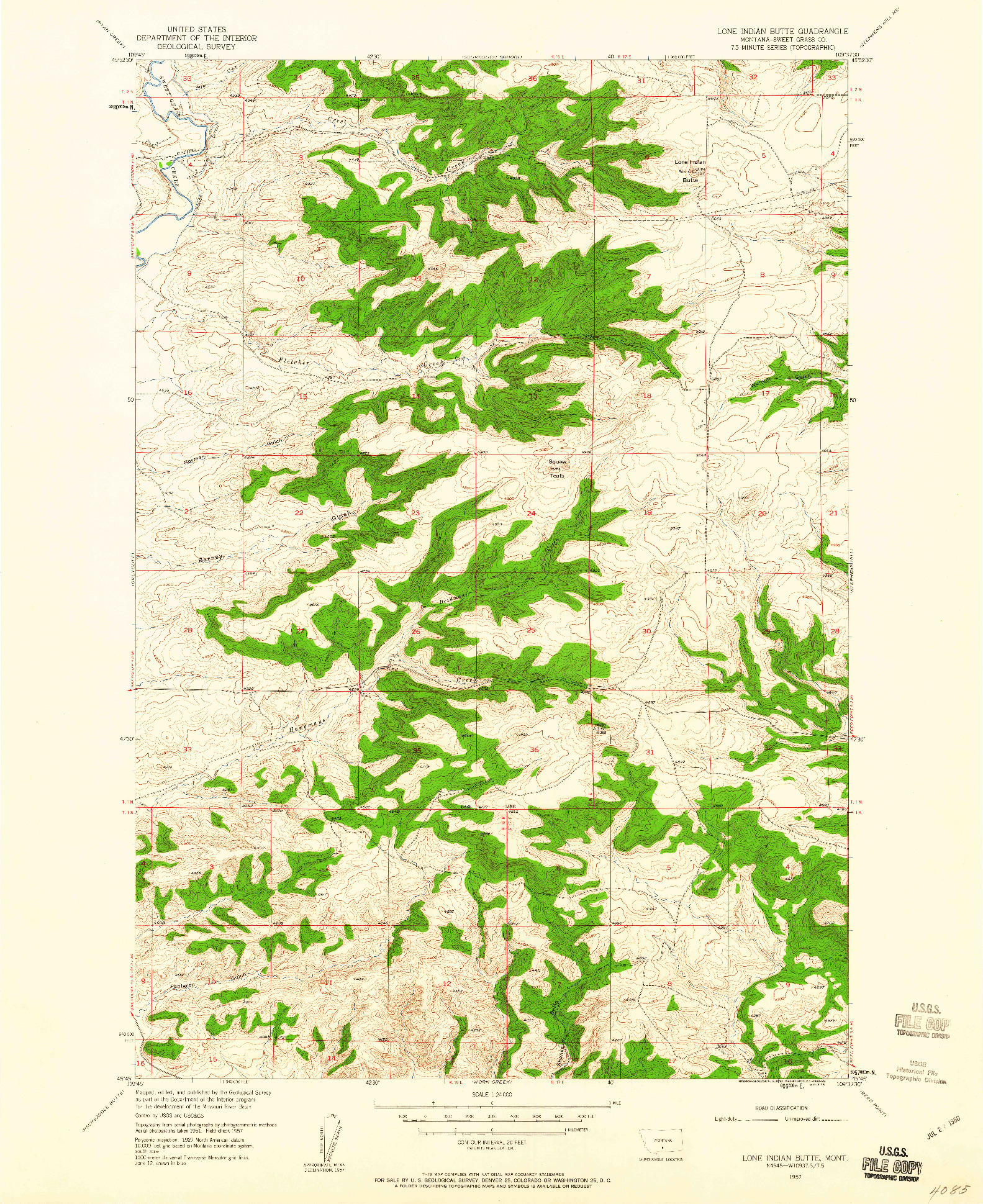 USGS 1:24000-SCALE QUADRANGLE FOR LONE INDIAN BUTTE, MT 1957