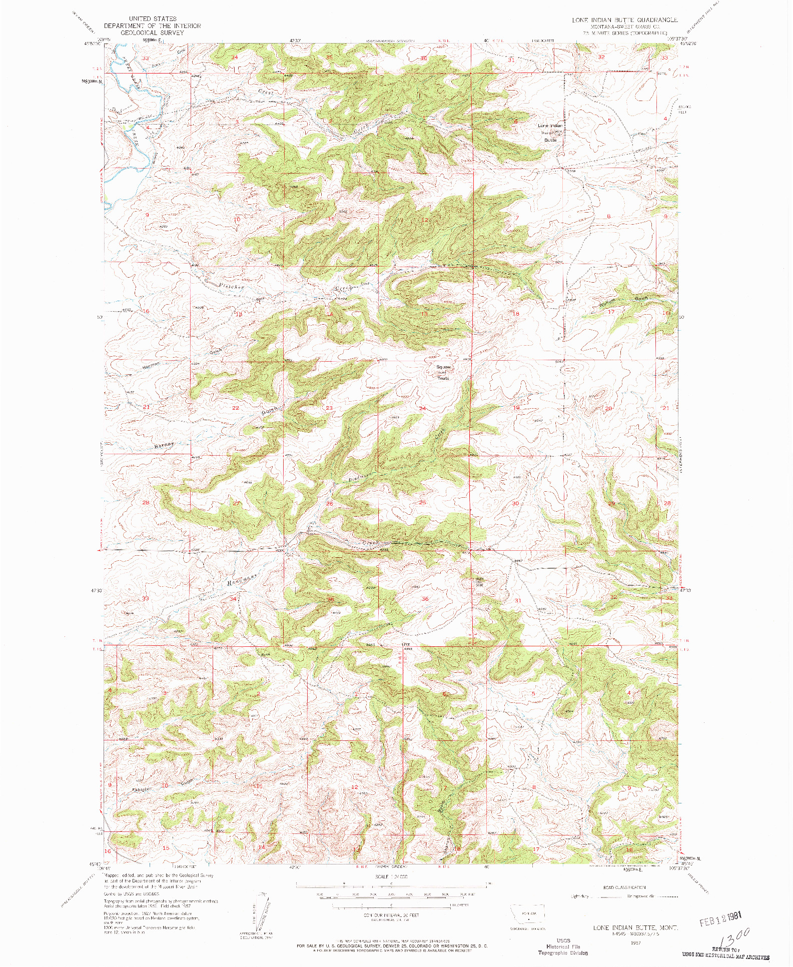 USGS 1:24000-SCALE QUADRANGLE FOR LONE INDIAN BUTTE, MT 1957