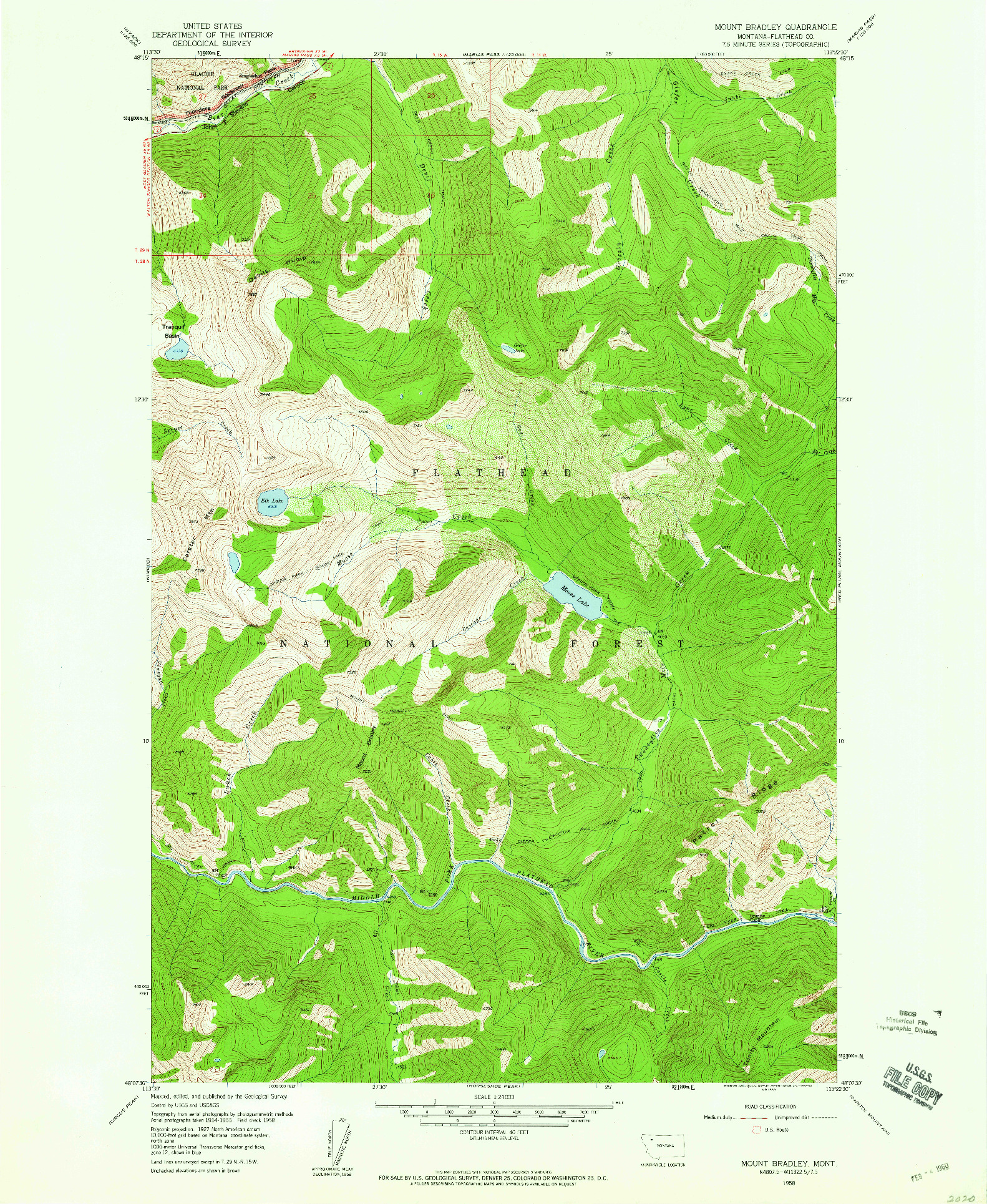 USGS 1:24000-SCALE QUADRANGLE FOR MOUNT BRADLEY, MT 1958