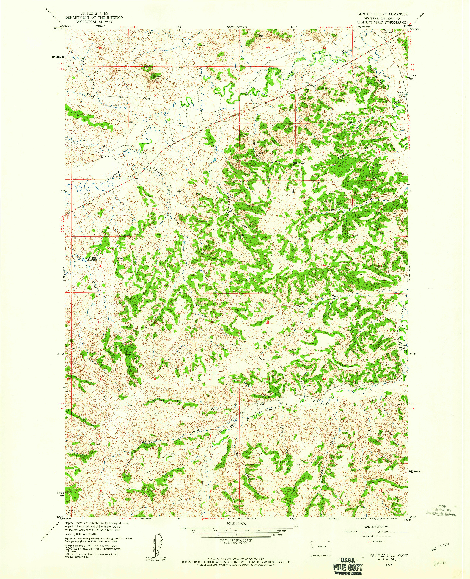 USGS 1:24000-SCALE QUADRANGLE FOR PAINTED HILL, MT 1958