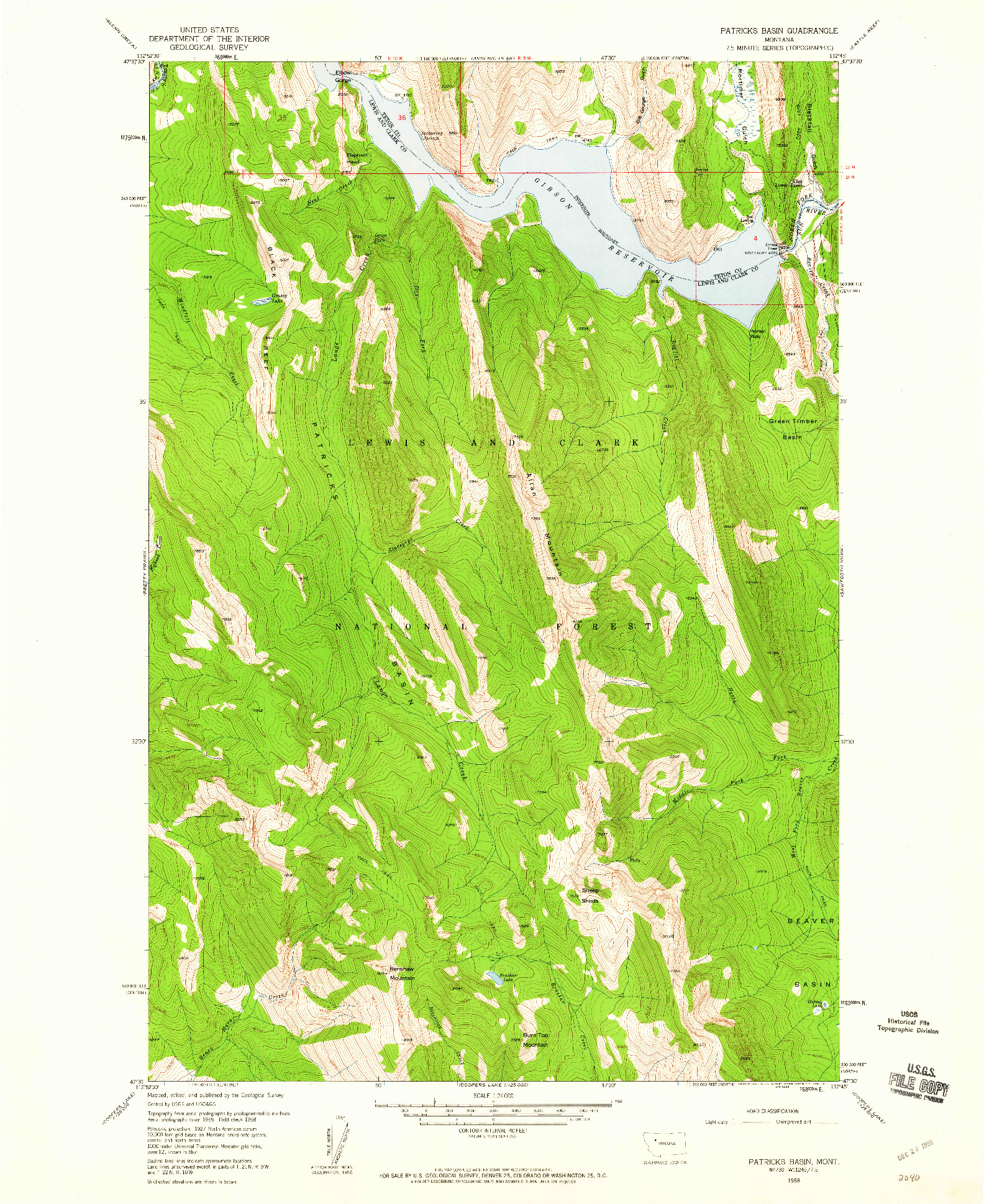 USGS 1:24000-SCALE QUADRANGLE FOR PATRICKS BASIN, MT 1958