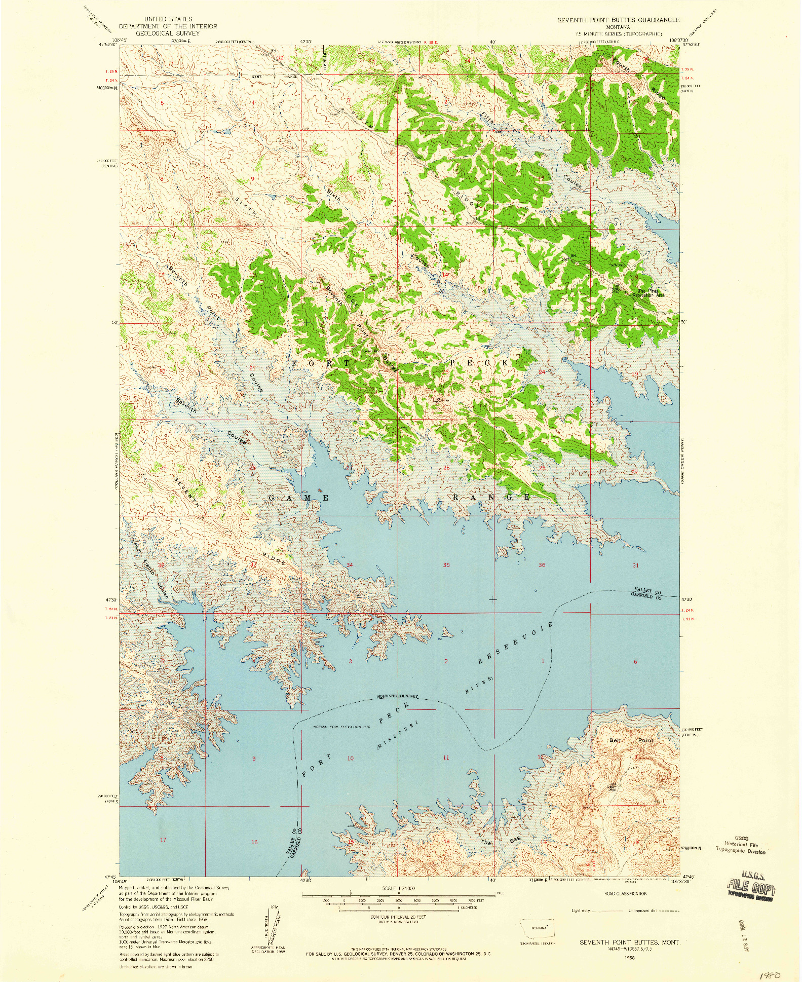 USGS 1:24000-SCALE QUADRANGLE FOR SEVENTH POINT BUTTES, MT 1958