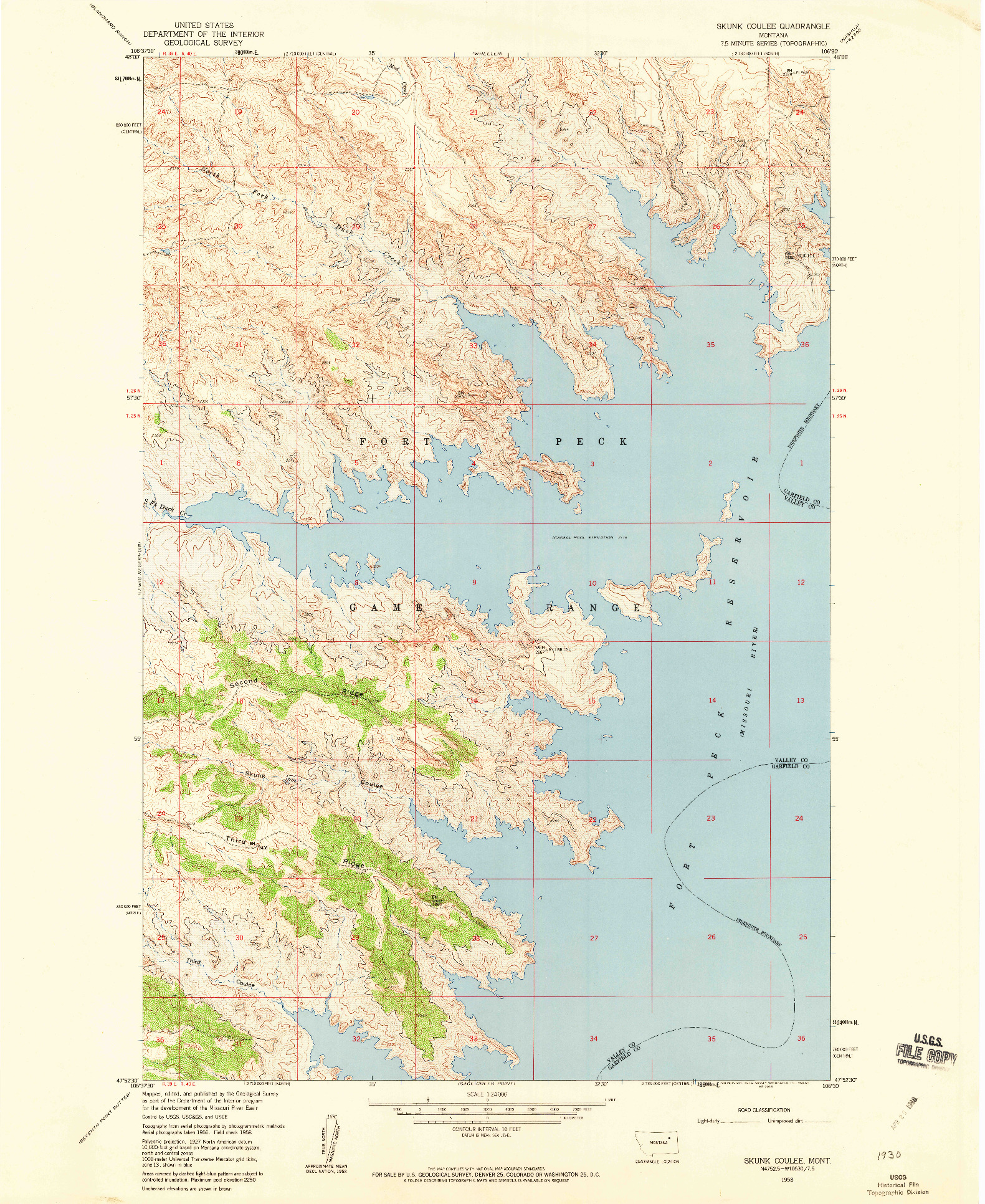USGS 1:24000-SCALE QUADRANGLE FOR SKUNK COULEE, MT 1958