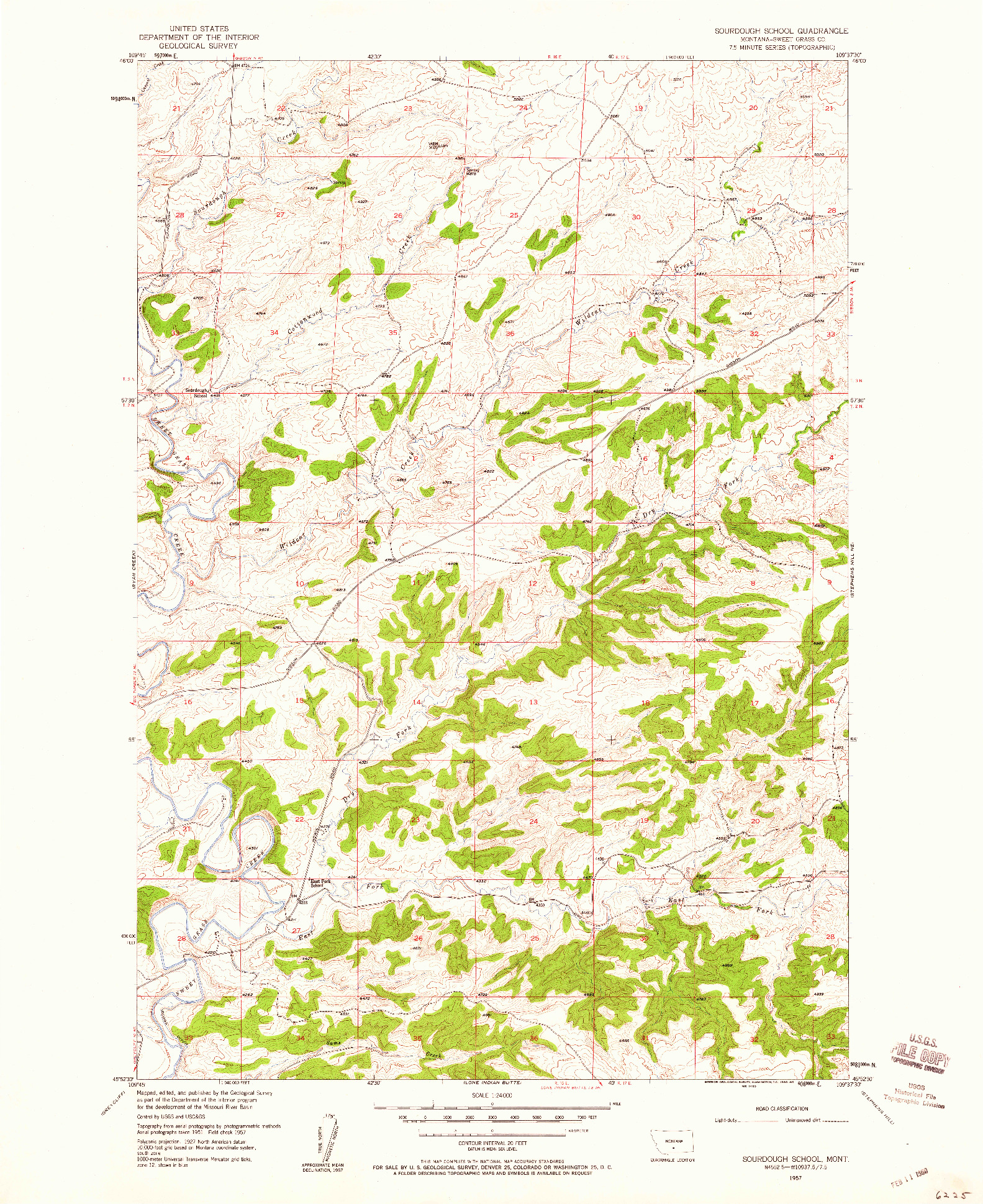 USGS 1:24000-SCALE QUADRANGLE FOR SOURDOUGH SCHOOL, MT 1957