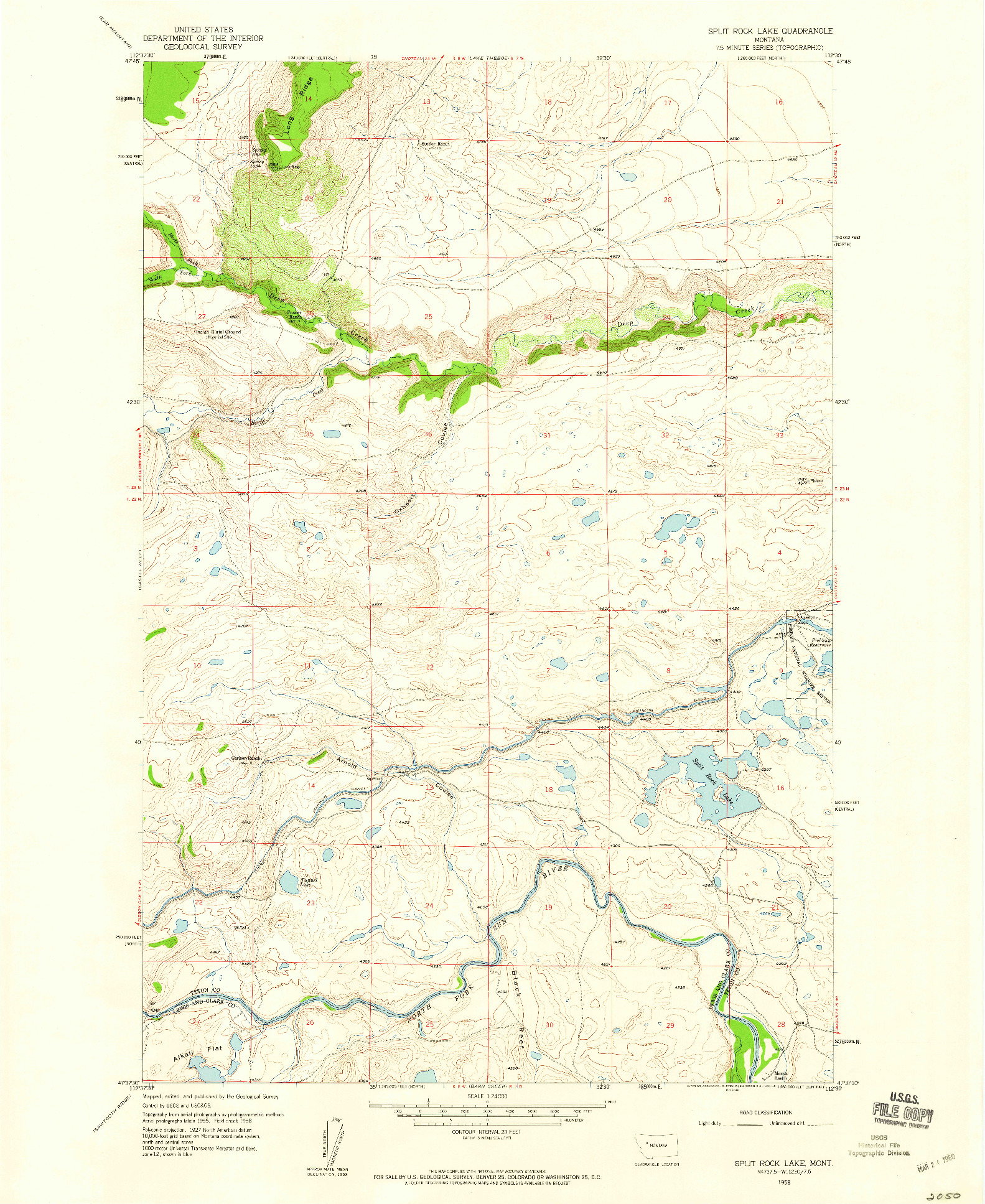 USGS 1:24000-SCALE QUADRANGLE FOR SPLIT ROCK LAKE, MT 1958