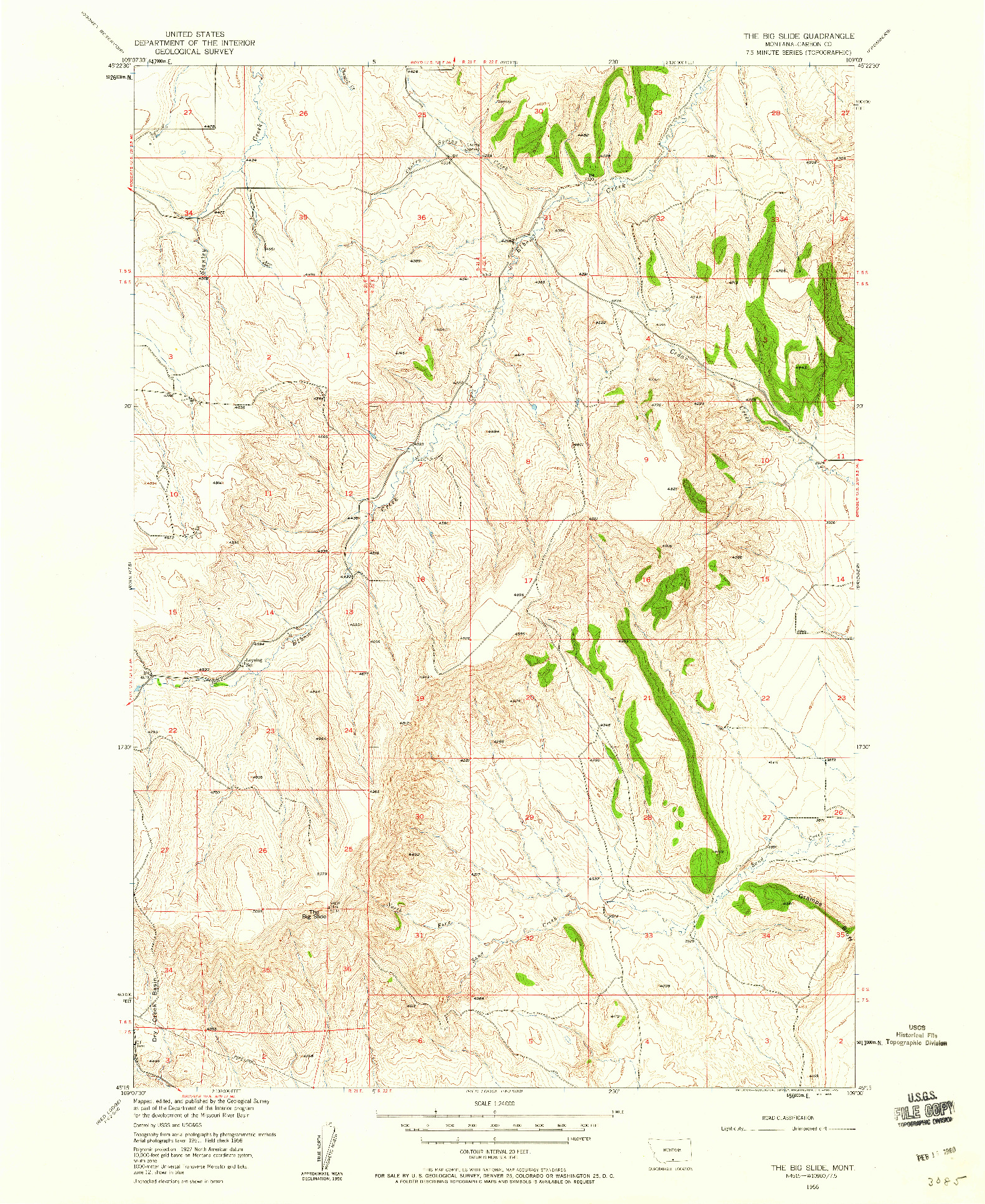 USGS 1:24000-SCALE QUADRANGLE FOR THE BIG SLIDE, MT 1956