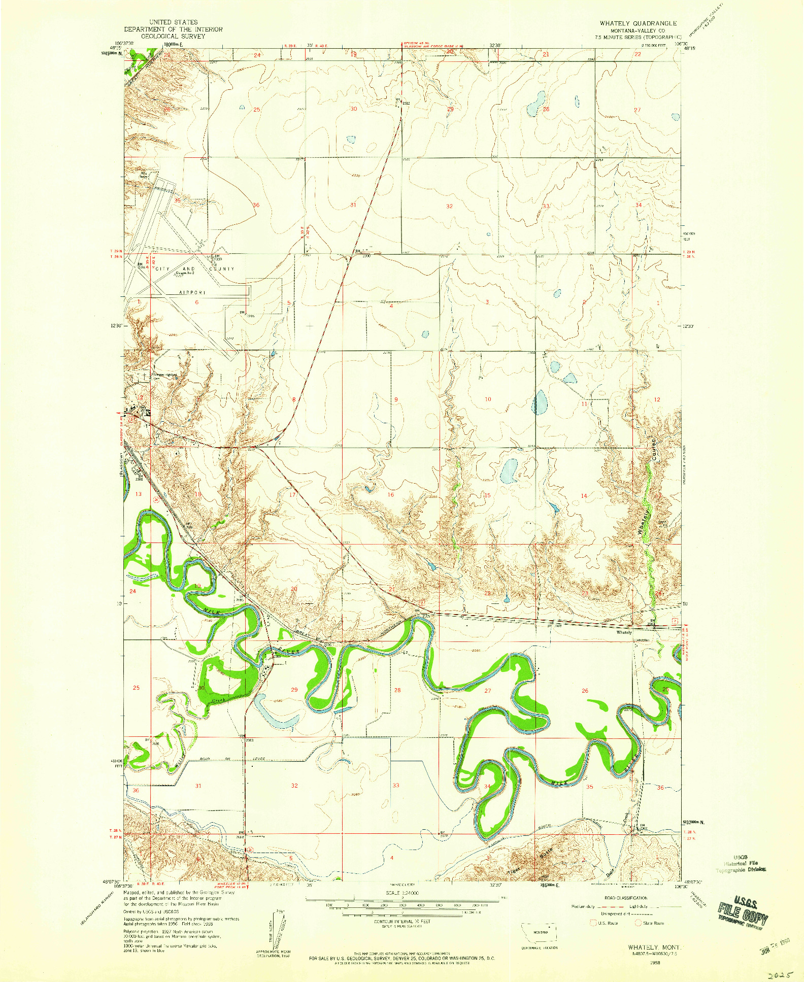 USGS 1:24000-SCALE QUADRANGLE FOR WHATELY, MT 1958