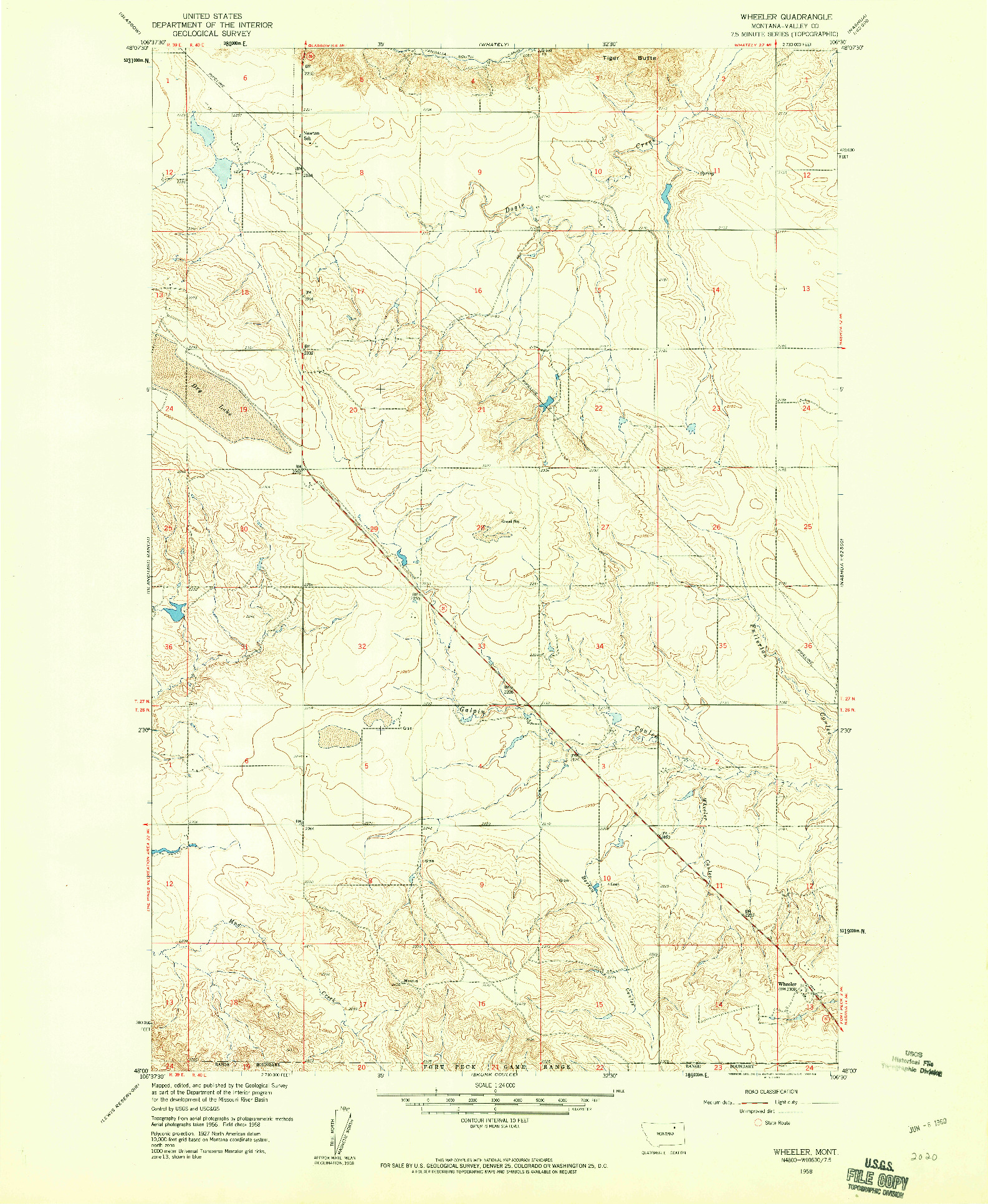 USGS 1:24000-SCALE QUADRANGLE FOR WHEELER, MT 1958