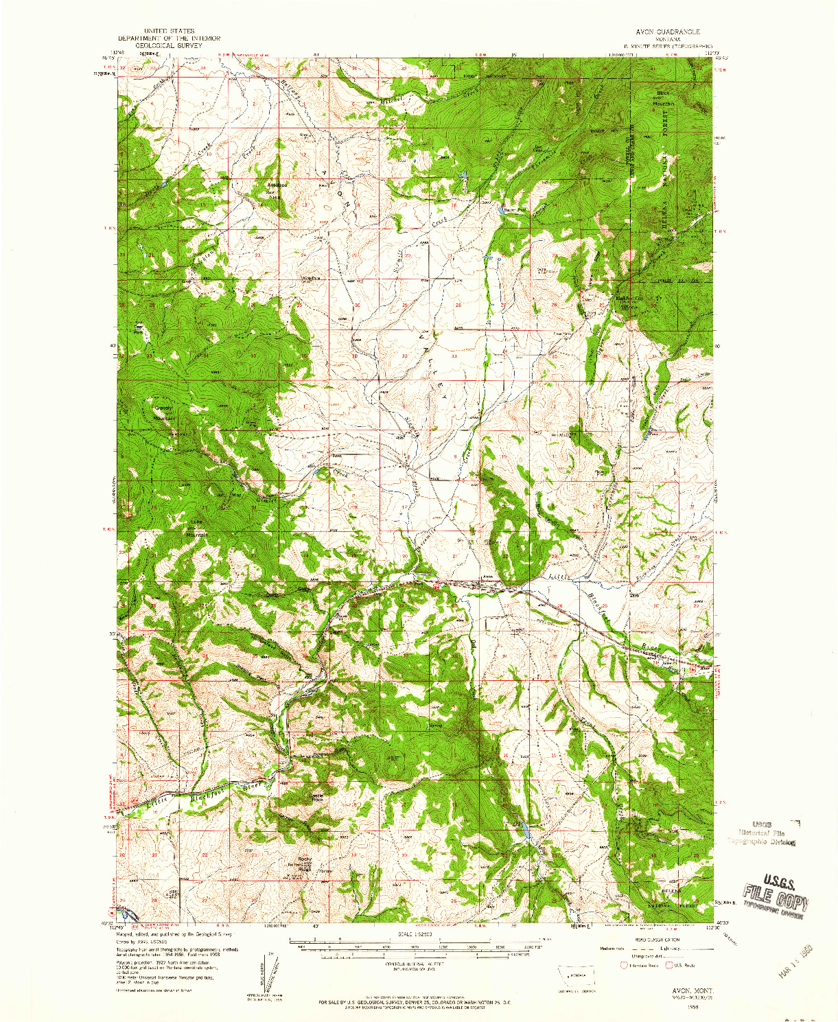 USGS 1:62500-SCALE QUADRANGLE FOR AVON, MT 1958