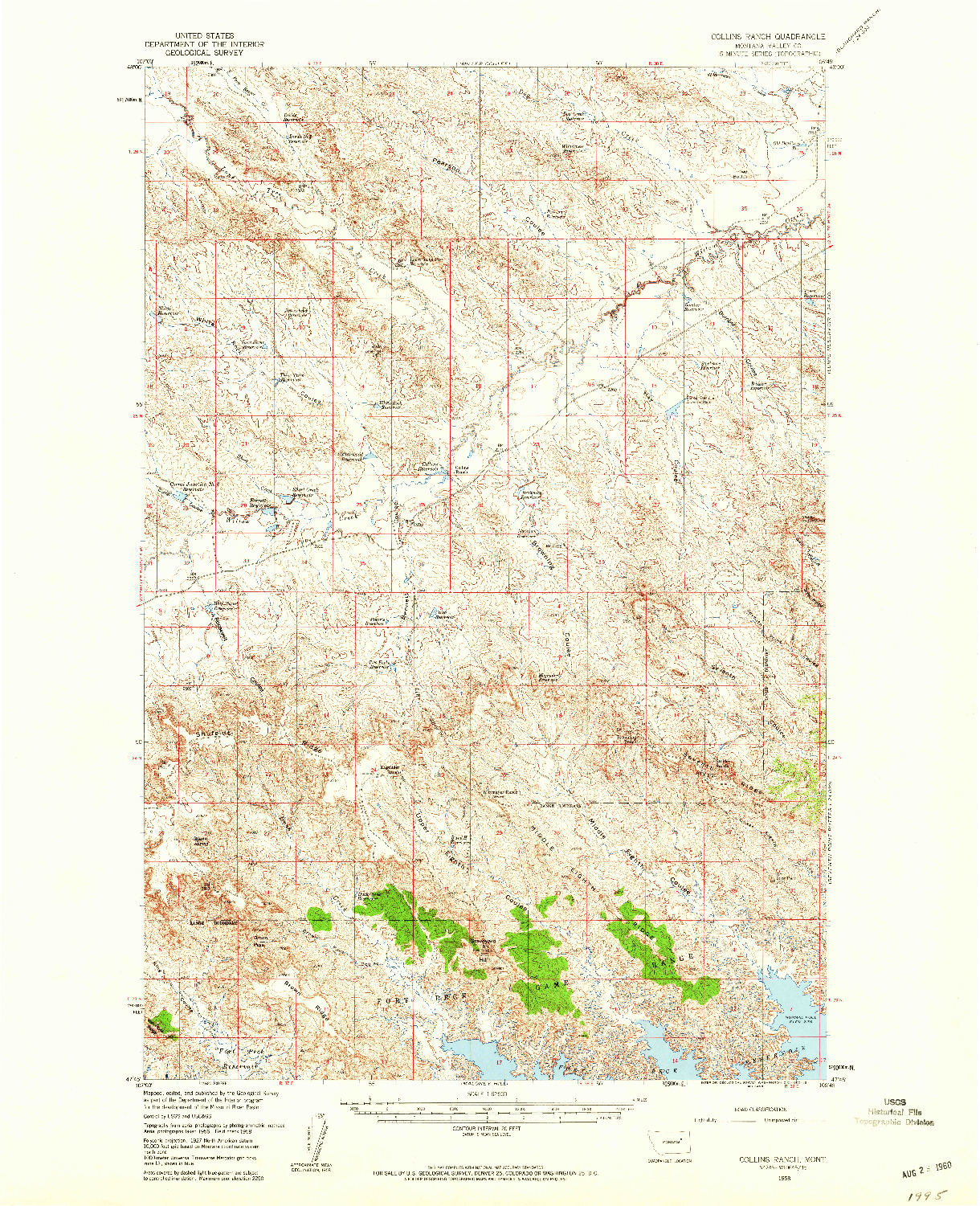 USGS 1:62500-SCALE QUADRANGLE FOR COLLINS RANCH, MT 1958