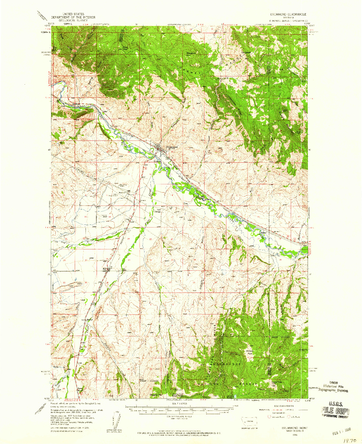 USGS 1:62500-SCALE QUADRANGLE FOR DRUMMOND, MT 1958