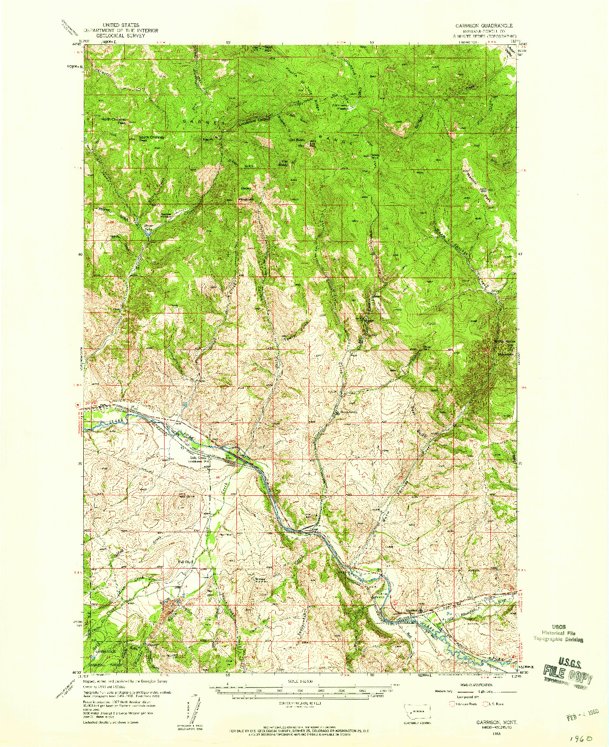 USGS 1:62500-SCALE QUADRANGLE FOR GARRISON, MT 1958