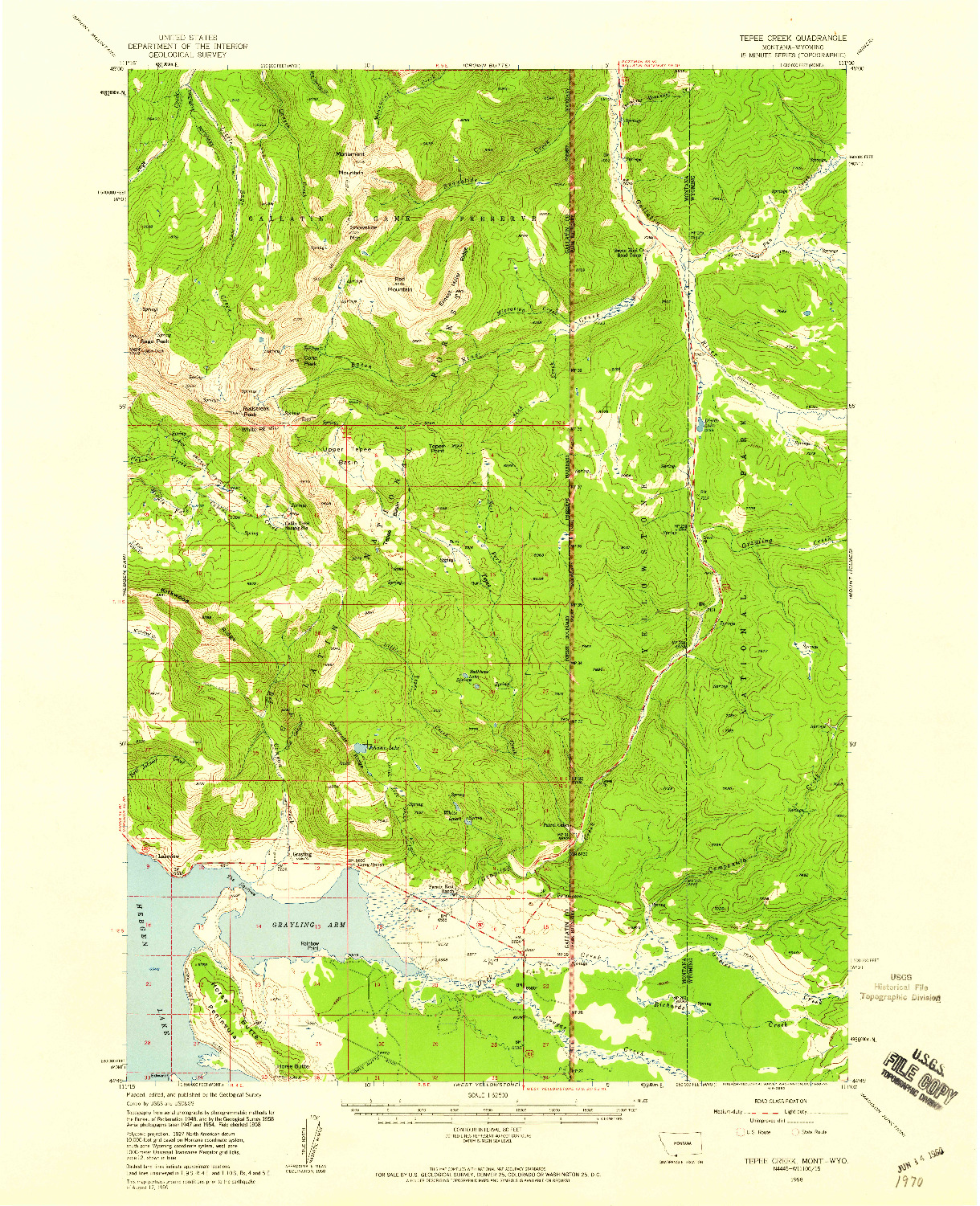 USGS 1:62500-SCALE QUADRANGLE FOR TEPEE CREEK, MT 1958