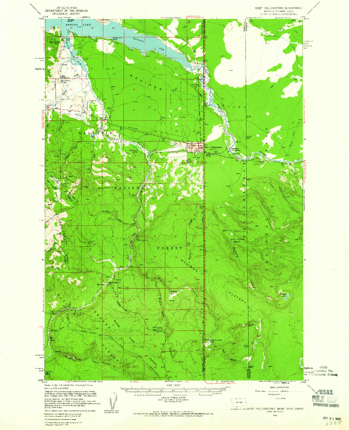 USGS 1:62500-SCALE QUADRANGLE FOR WEST YELLOWSTONE, MT 1958