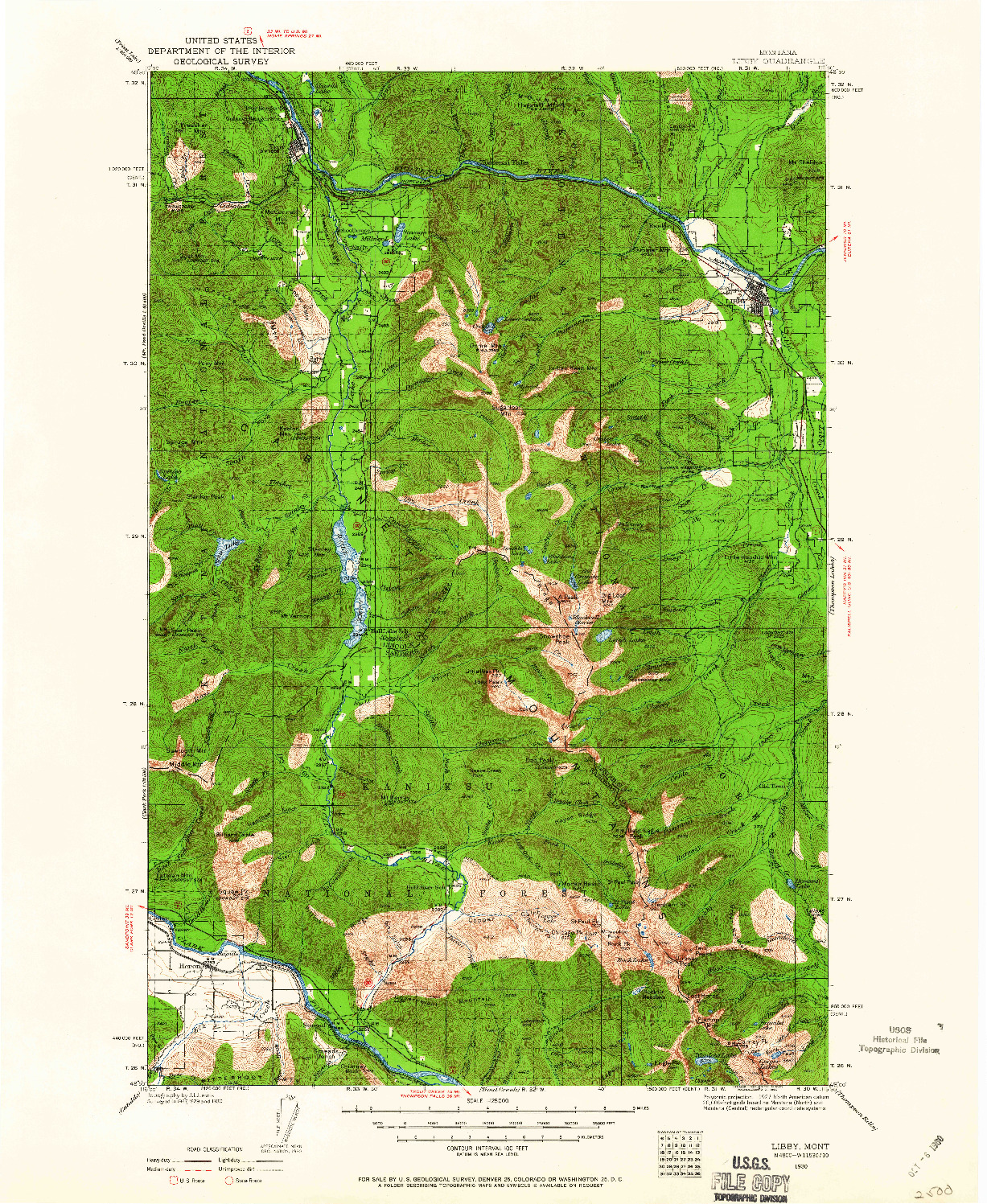 USGS 1:125000-SCALE QUADRANGLE FOR LIBBY, MT 1930