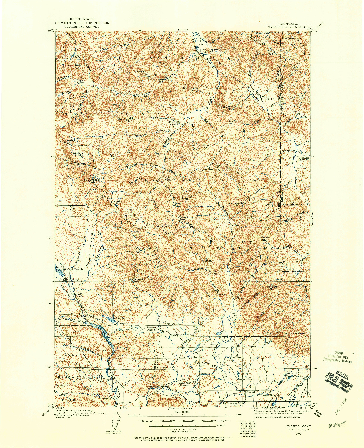 USGS 1:125000-SCALE QUADRANGLE FOR OVANDO, MT 1902