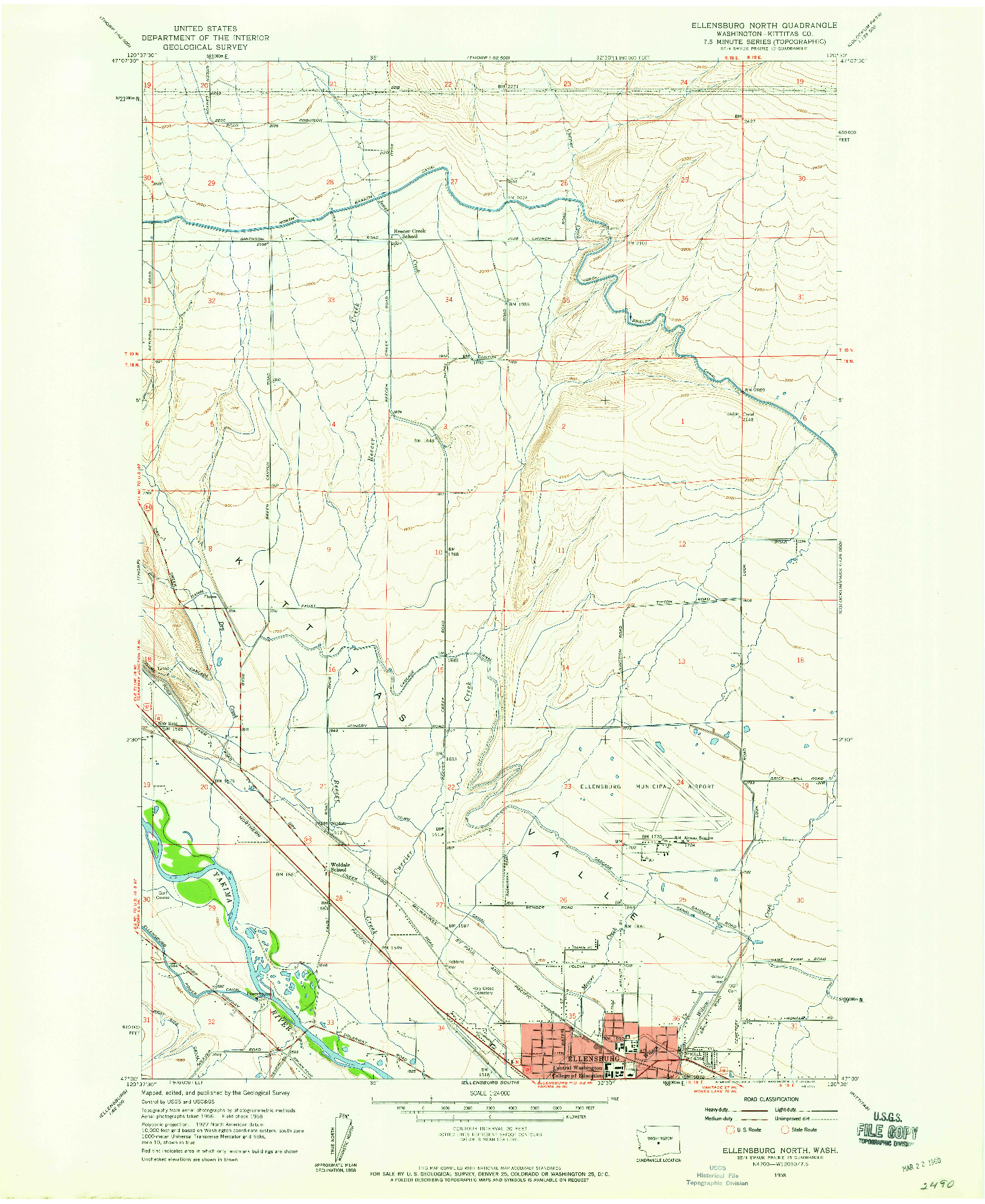 USGS 1:24000-SCALE QUADRANGLE FOR ELLENSBURG NORTH, WA 1958