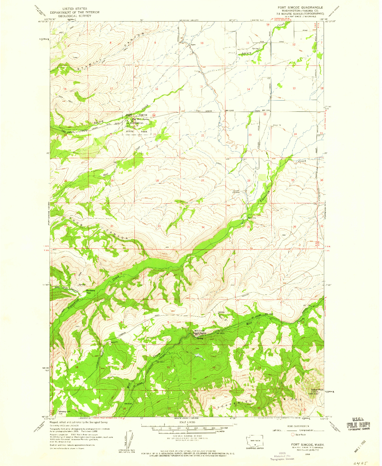 USGS 1:24000-SCALE QUADRANGLE FOR FORT SIMCOE, WA 1958