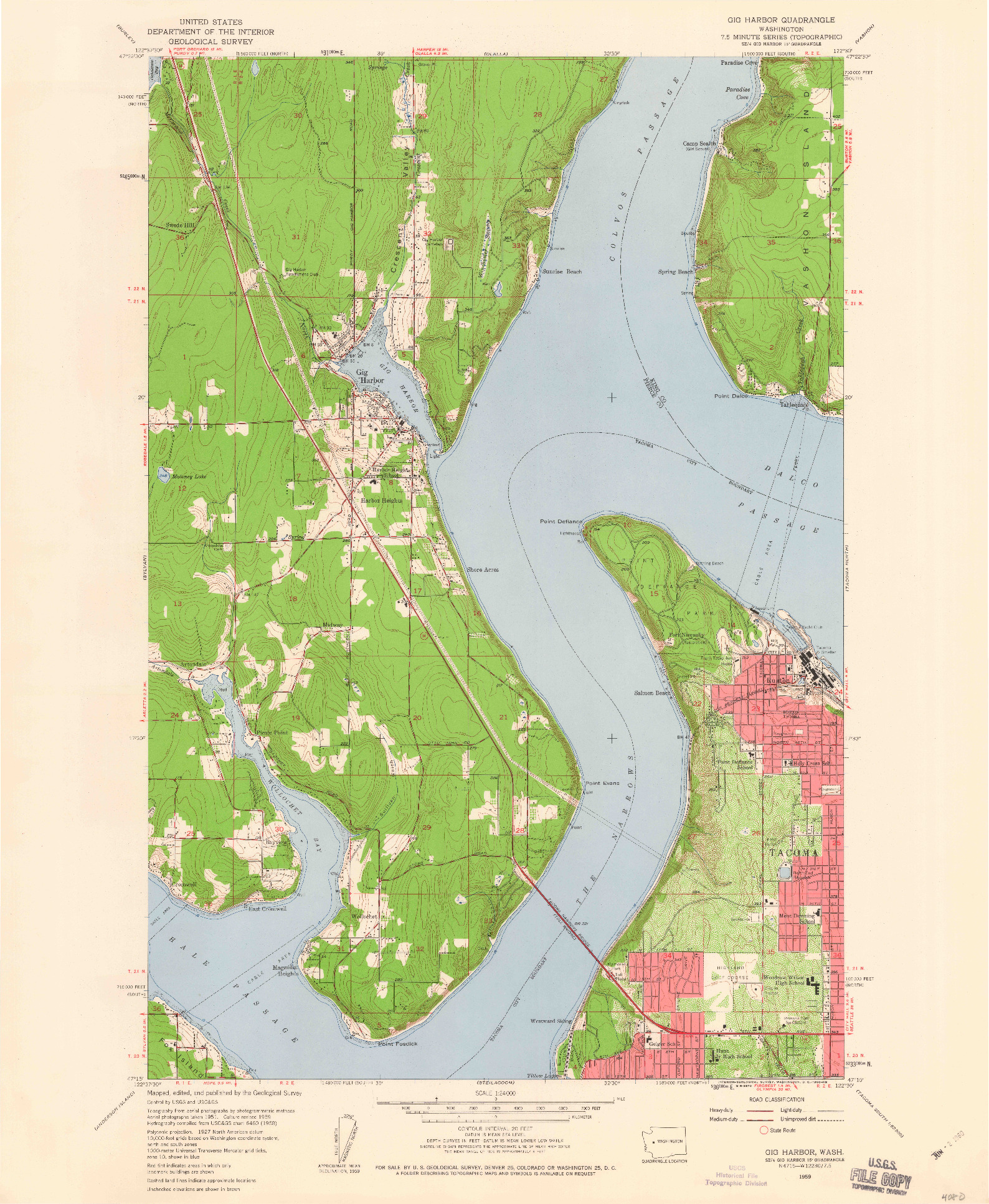 USGS 1:24000-SCALE QUADRANGLE FOR GIG HARBOR, WA 1959