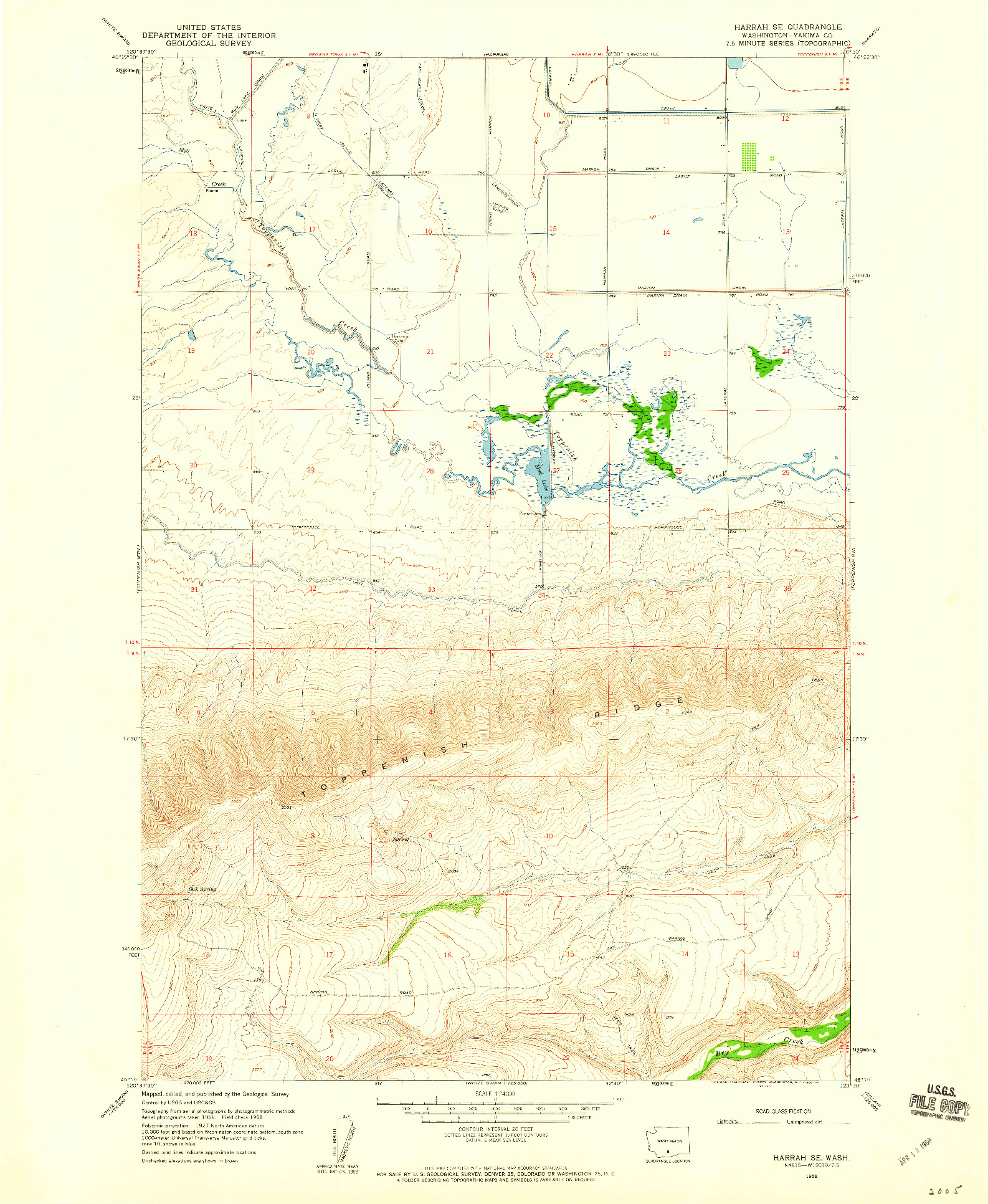 USGS 1:24000-SCALE QUADRANGLE FOR HARRAH SE, WA 1958