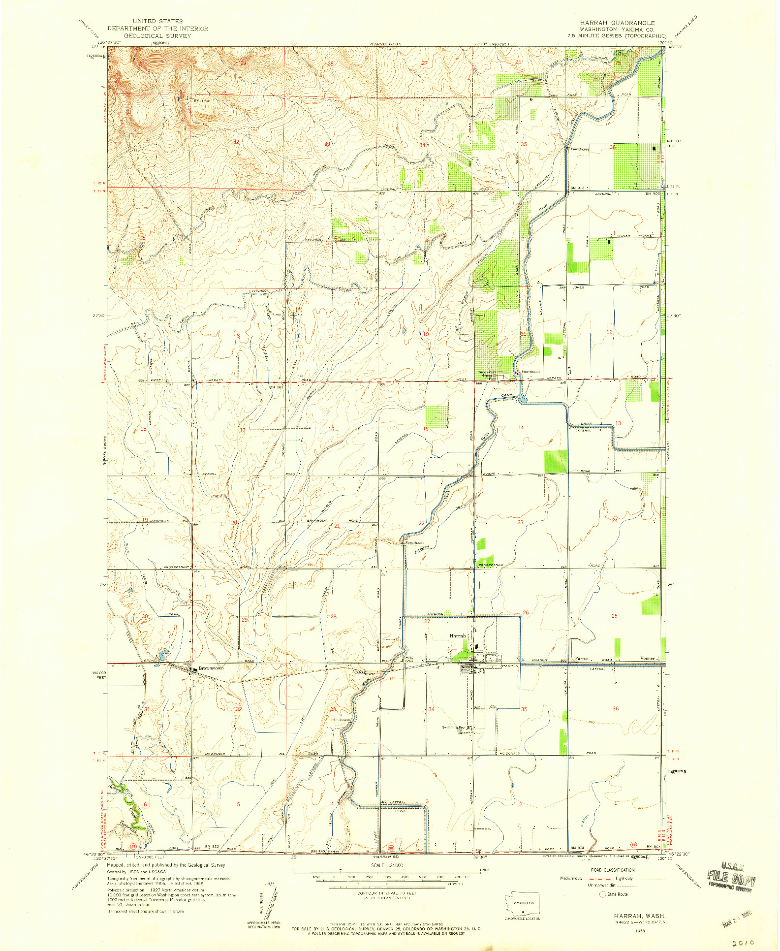 USGS 1:24000-SCALE QUADRANGLE FOR HARRAH, WA 1958