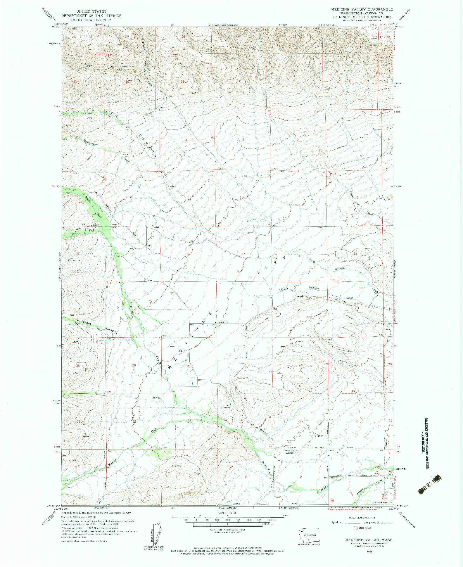 USGS 1:24000-SCALE QUADRANGLE FOR MEDICINE VALLEY, WA 1958