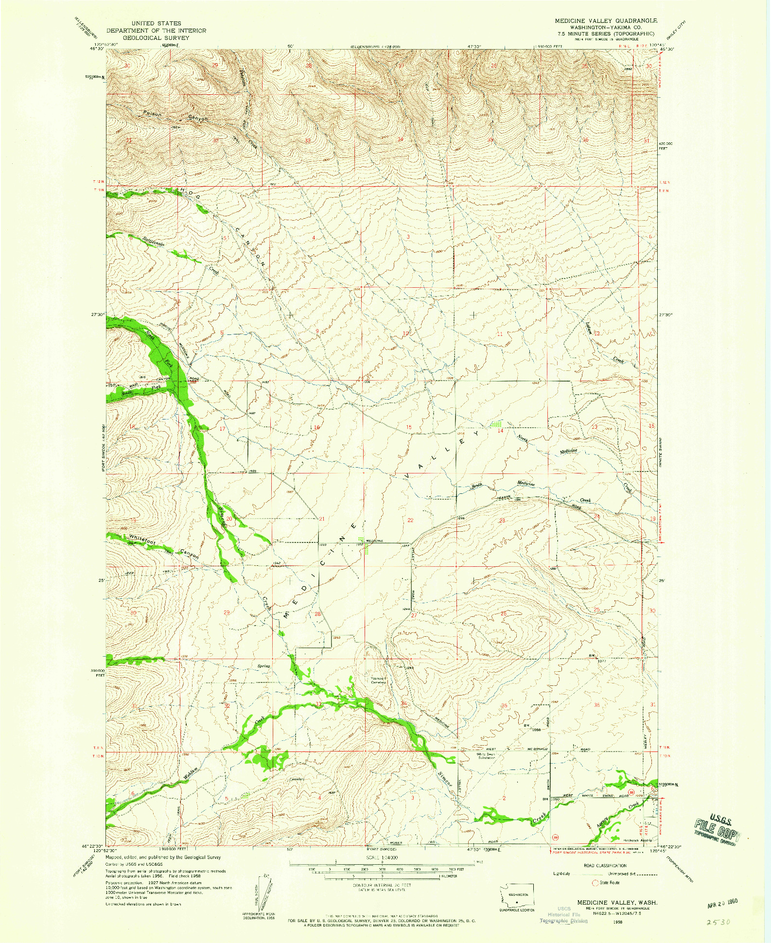 USGS 1:24000-SCALE QUADRANGLE FOR MEDICINE VALLEY, WA 1958