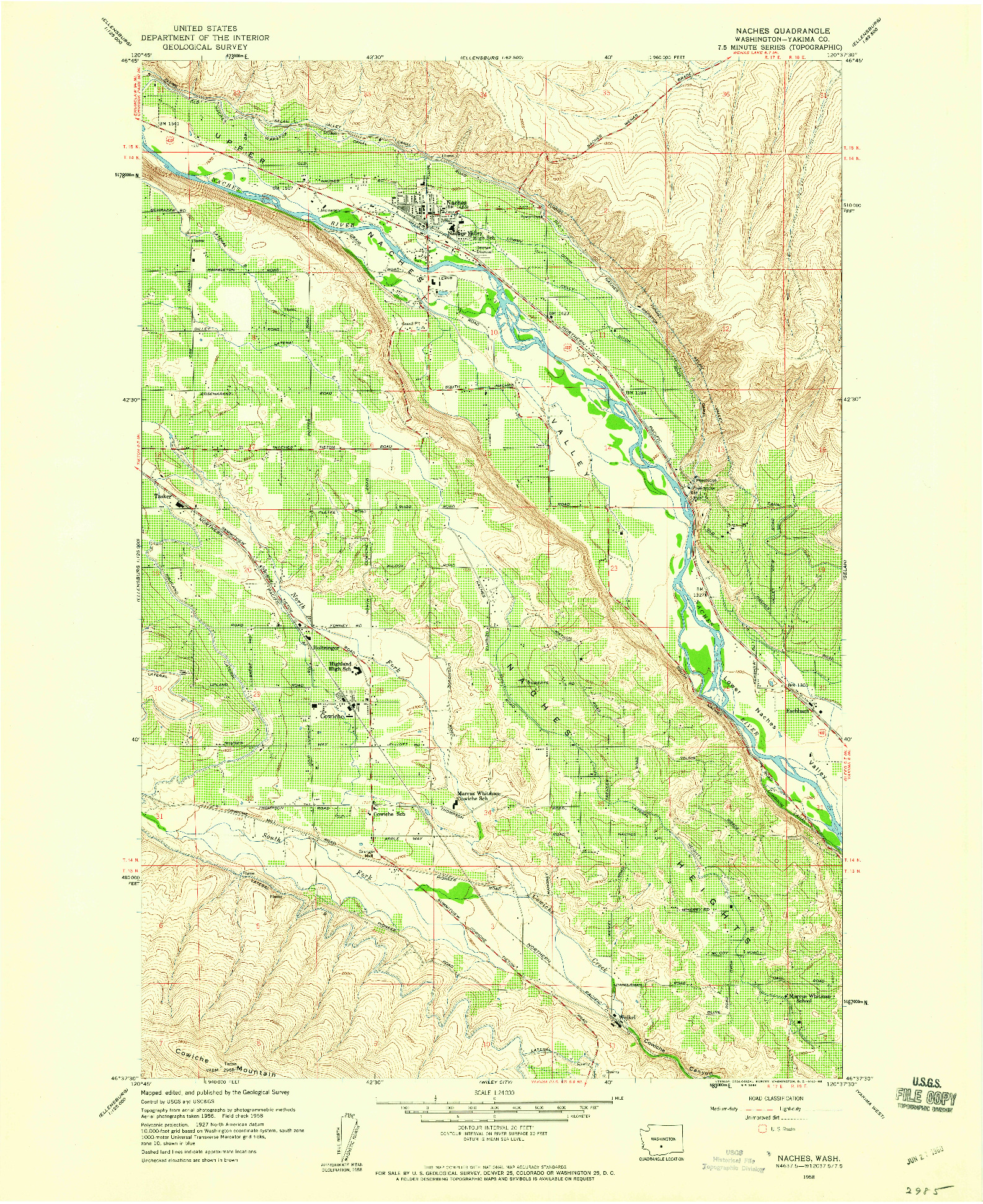 USGS 1:24000-SCALE QUADRANGLE FOR NACHES, WA 1958