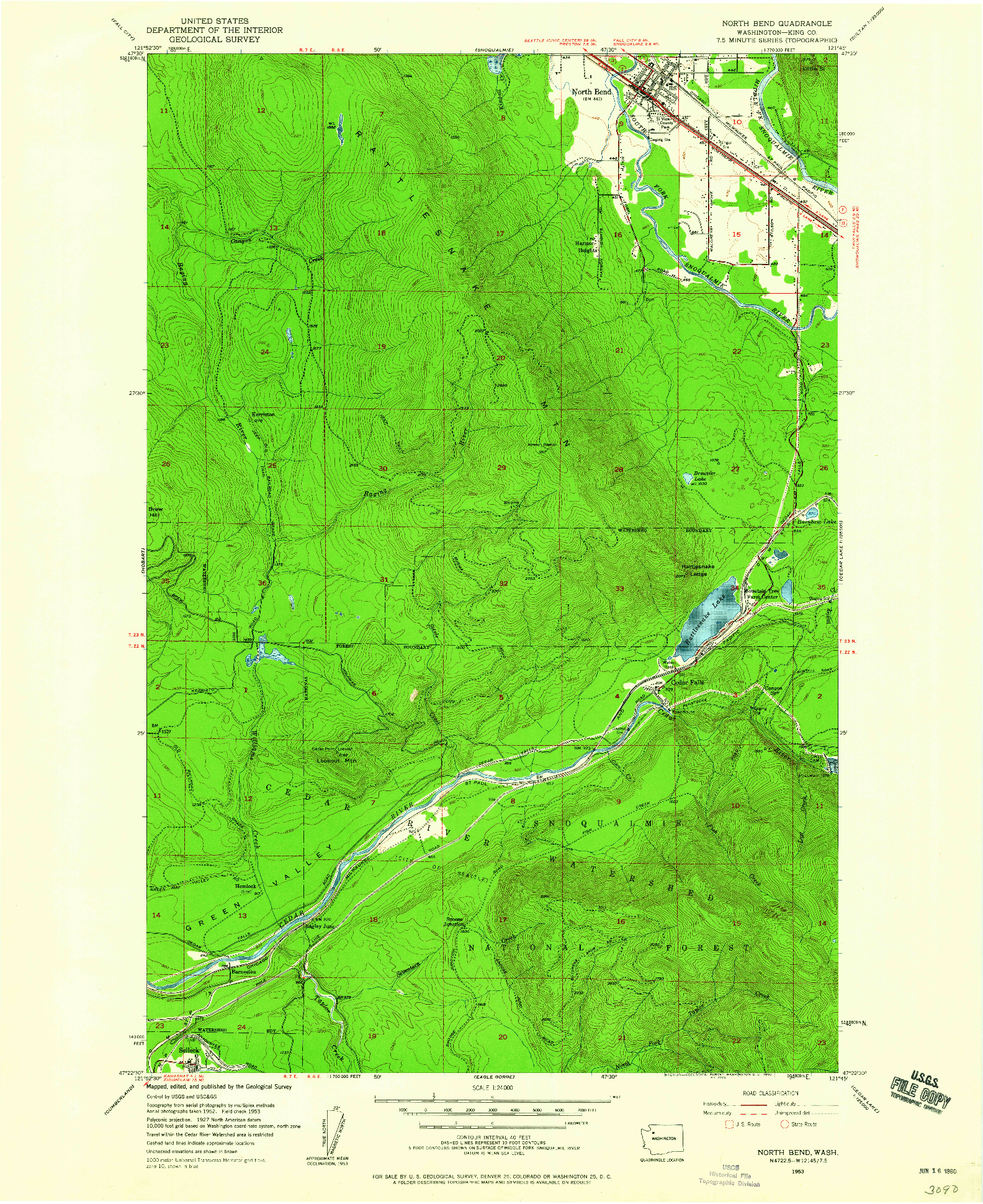 USGS 1:24000-SCALE QUADRANGLE FOR NORTH BEND, WA 1953