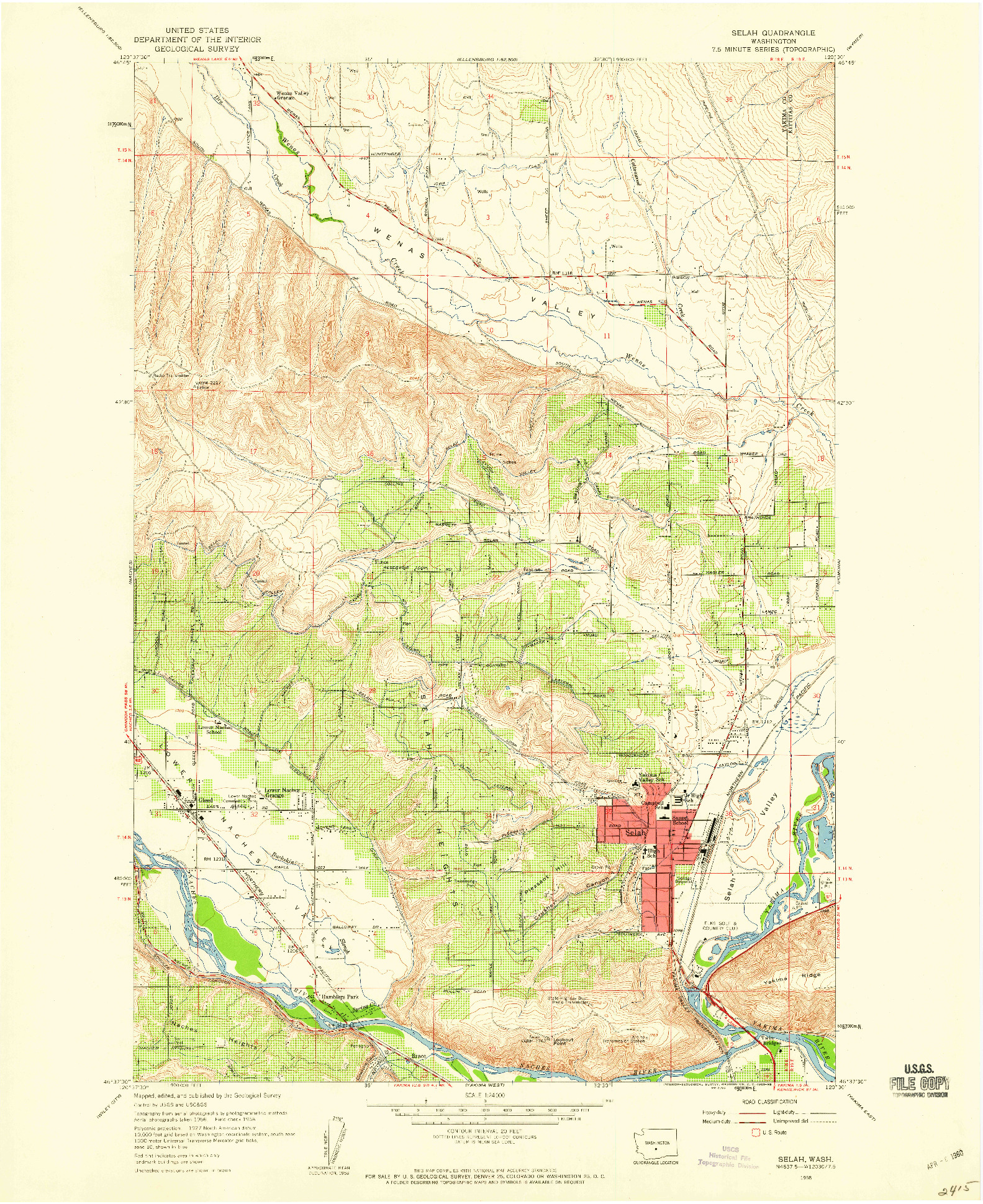 USGS 1:24000-SCALE QUADRANGLE FOR SELAH, WA 1958