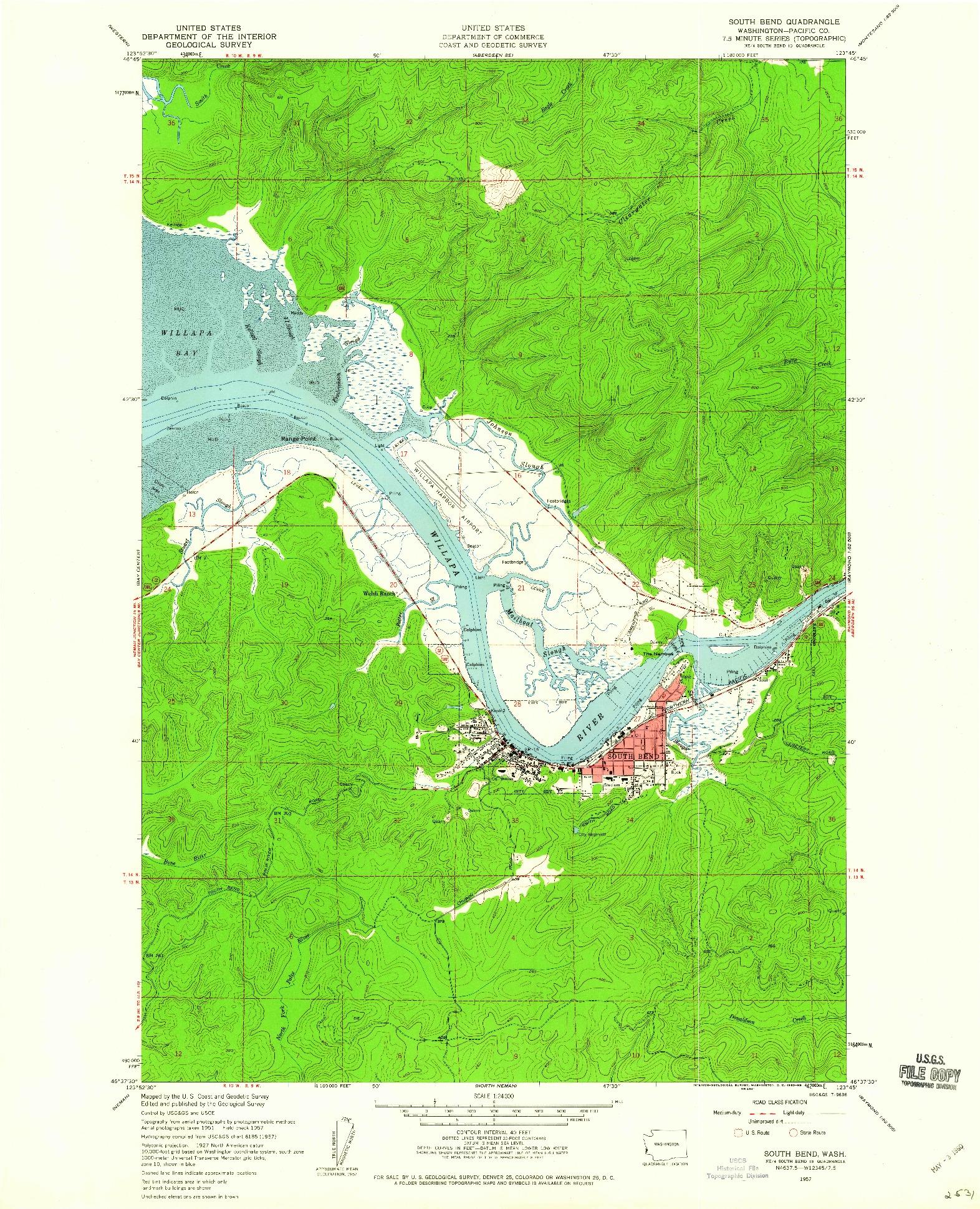 USGS 1:24000-SCALE QUADRANGLE FOR SOUTH BEND, WA 1957