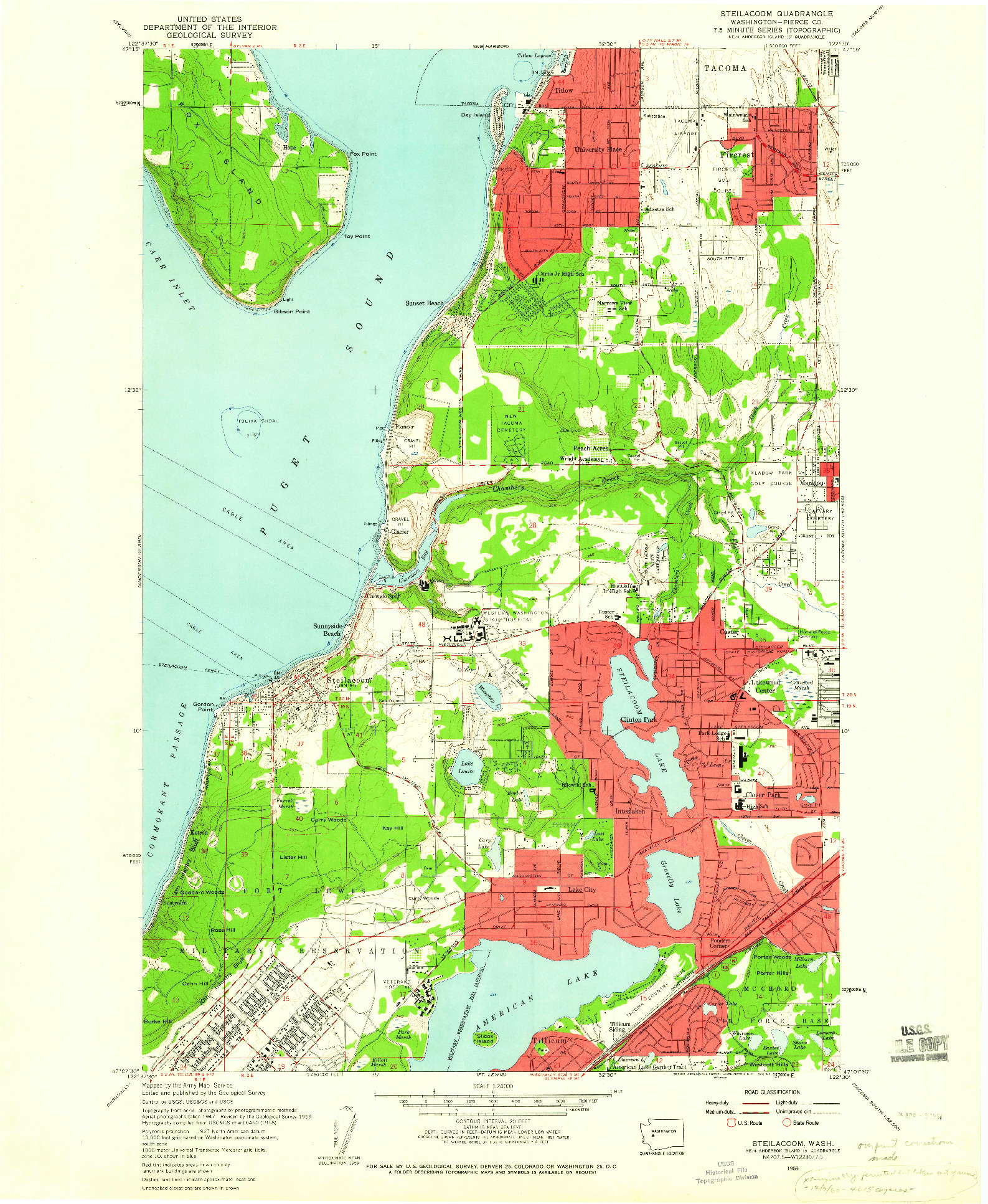 USGS 1:24000-SCALE QUADRANGLE FOR STEILACOOM, WA 1959