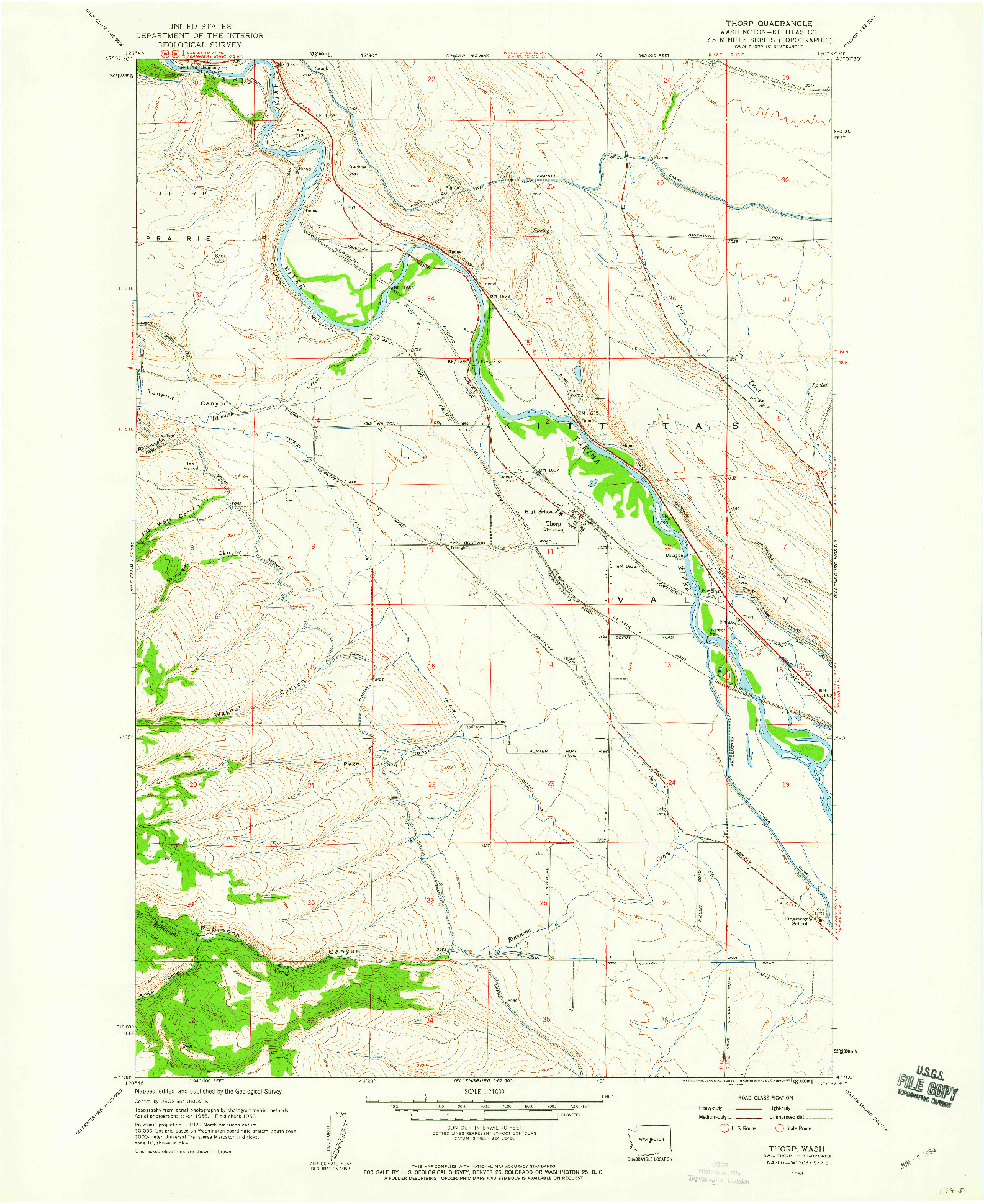 USGS 1:24000-SCALE QUADRANGLE FOR THORP, WA 1958