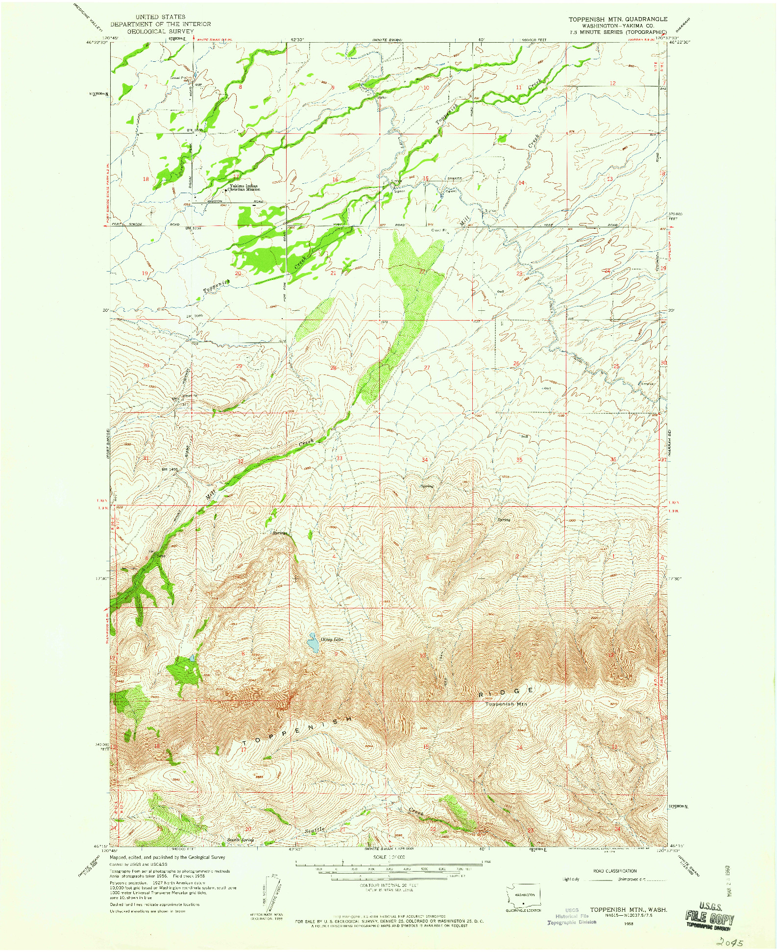 USGS 1:24000-SCALE QUADRANGLE FOR TOPPENISH MTN., WA 1958